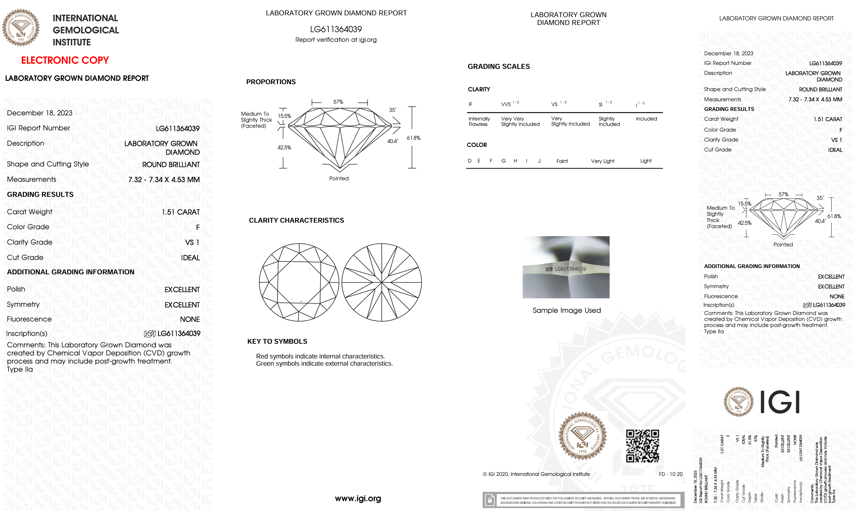 Diamond certification report with IGI logo on a white background