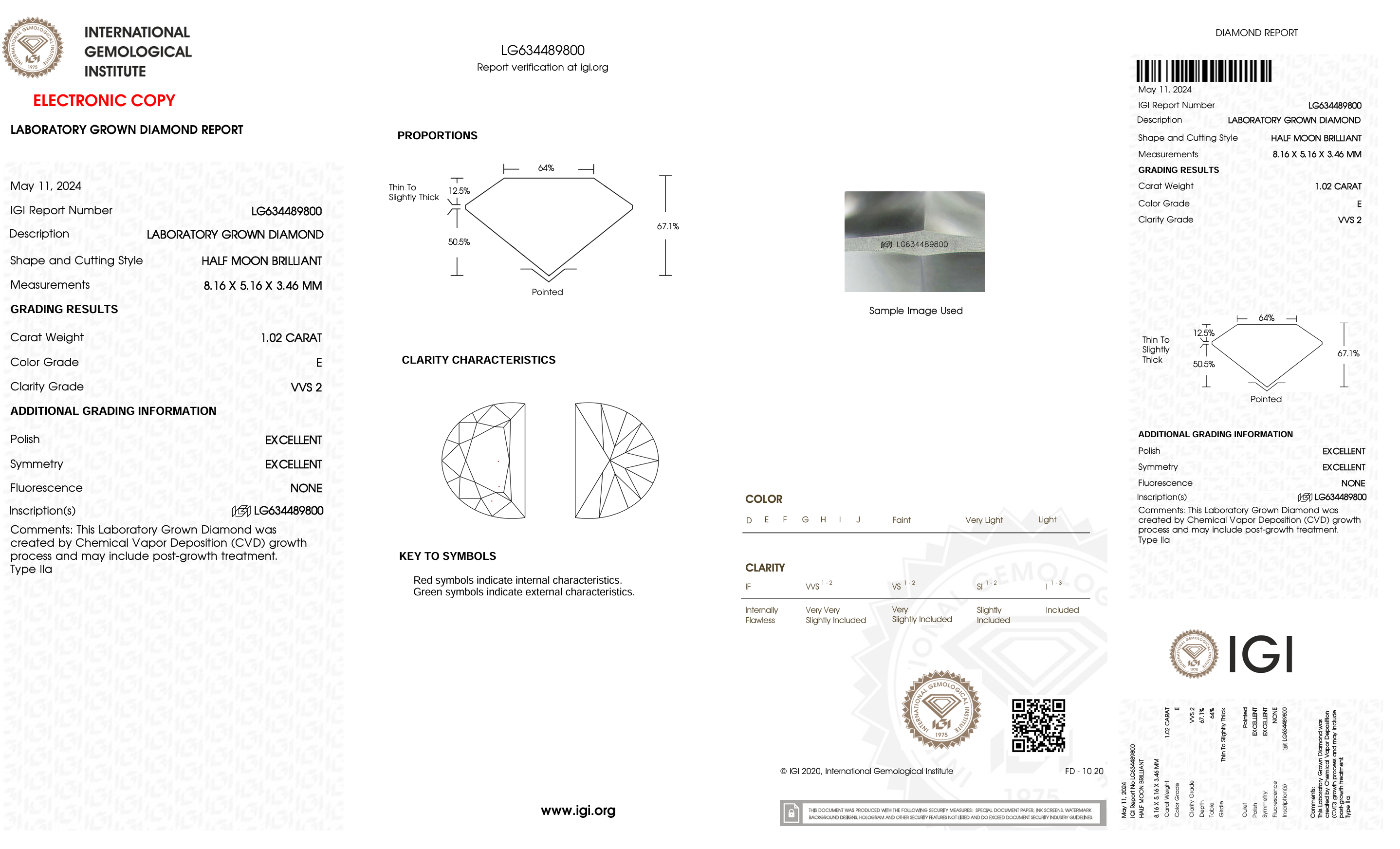 Diamond certification report with IGI logo on a white background