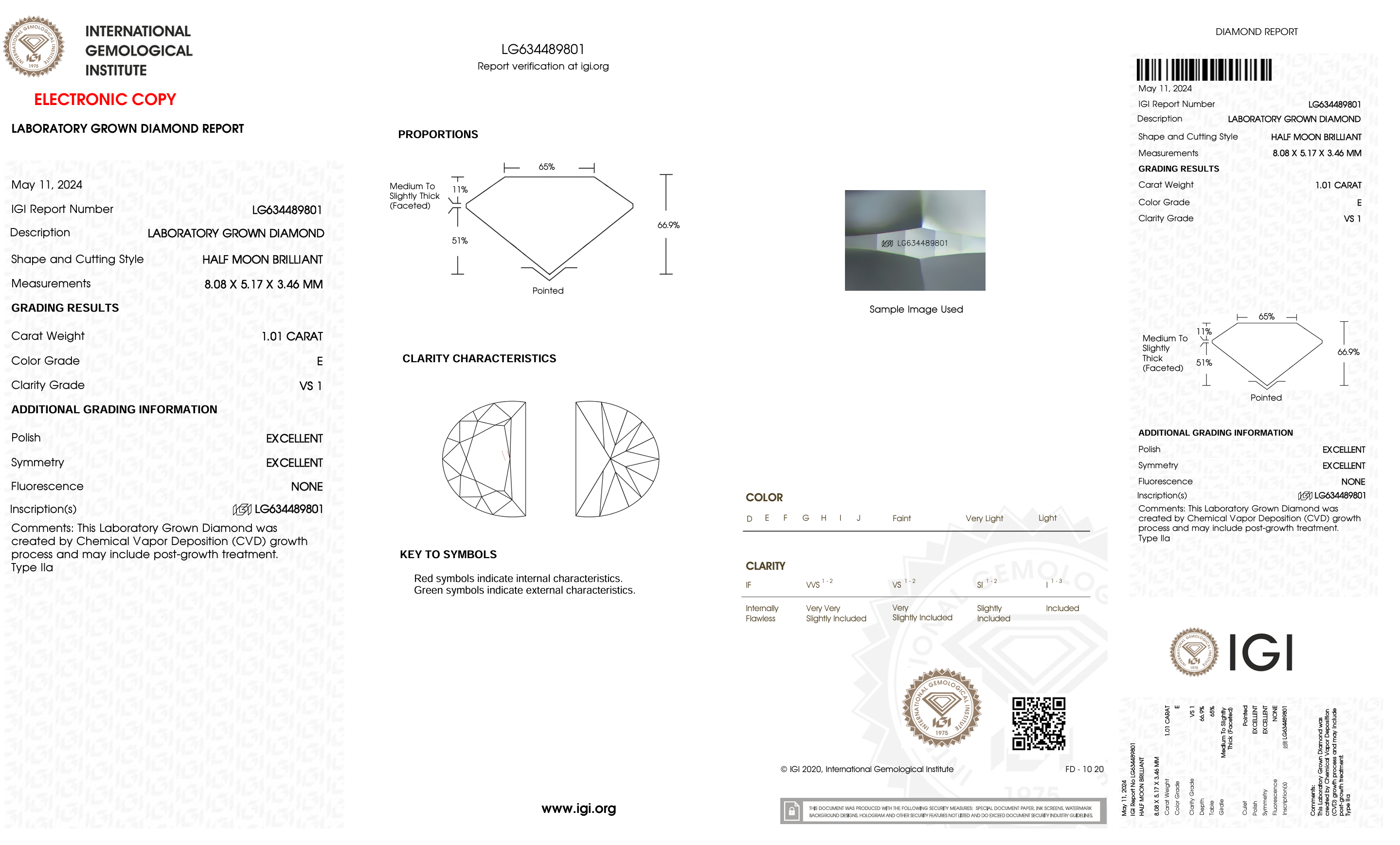Diamond certification report with IGI logo on a white background