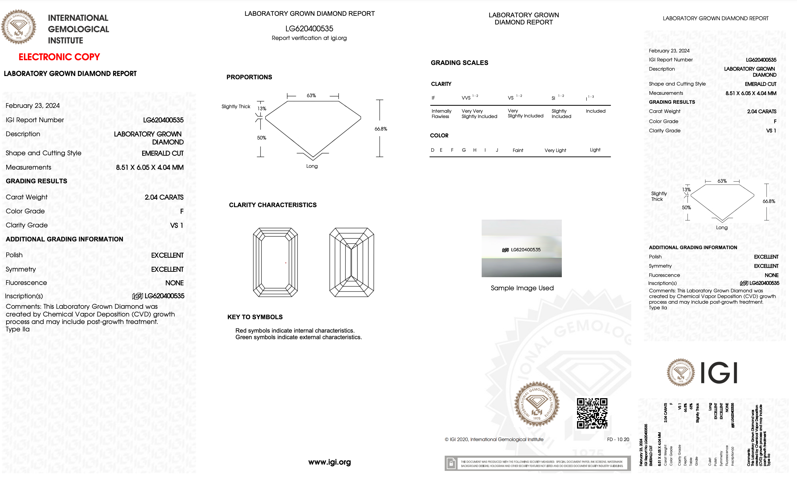 Diamond certification report with IGI logo on a white background