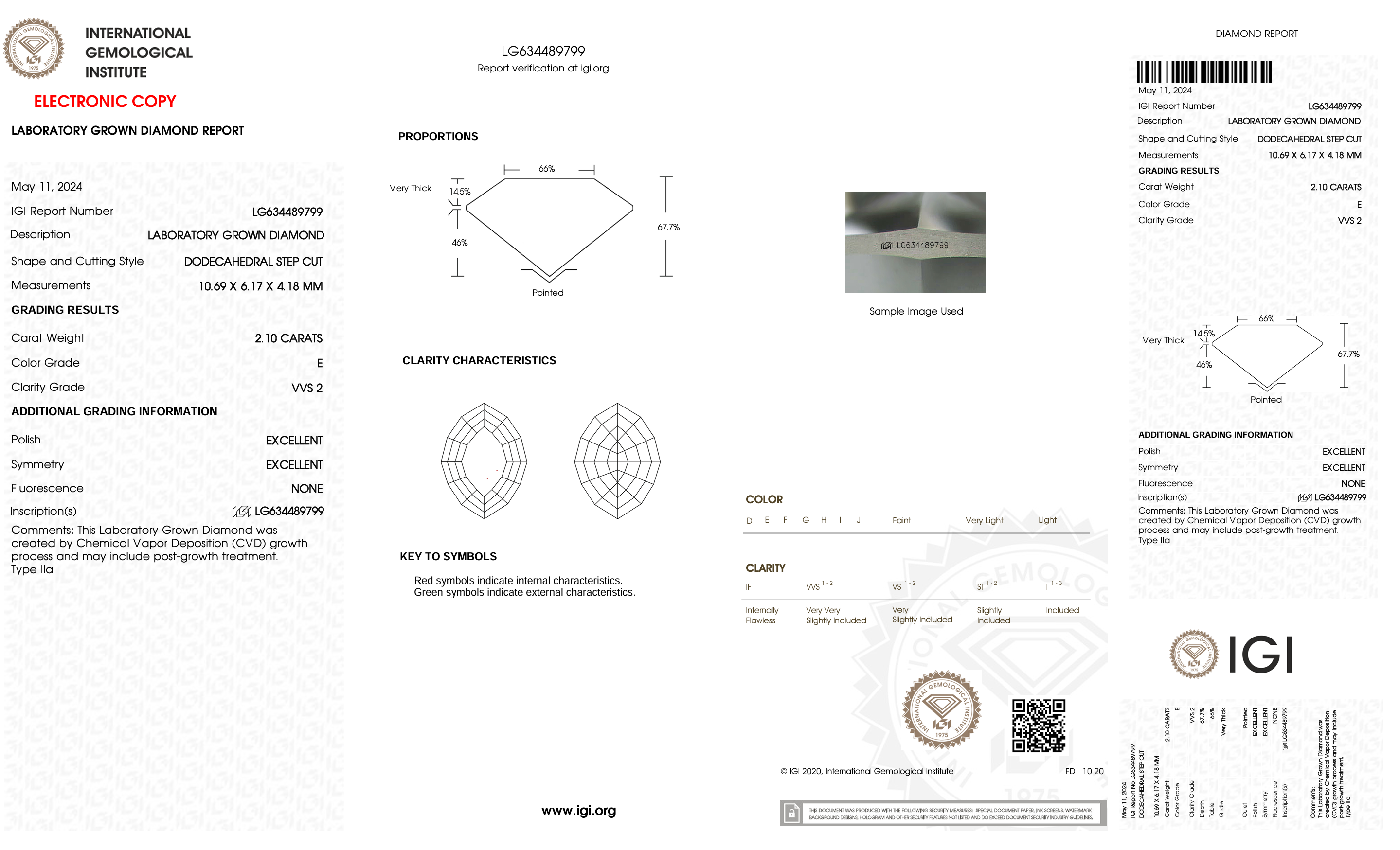 Diamond certification report with IGI logo on a white background