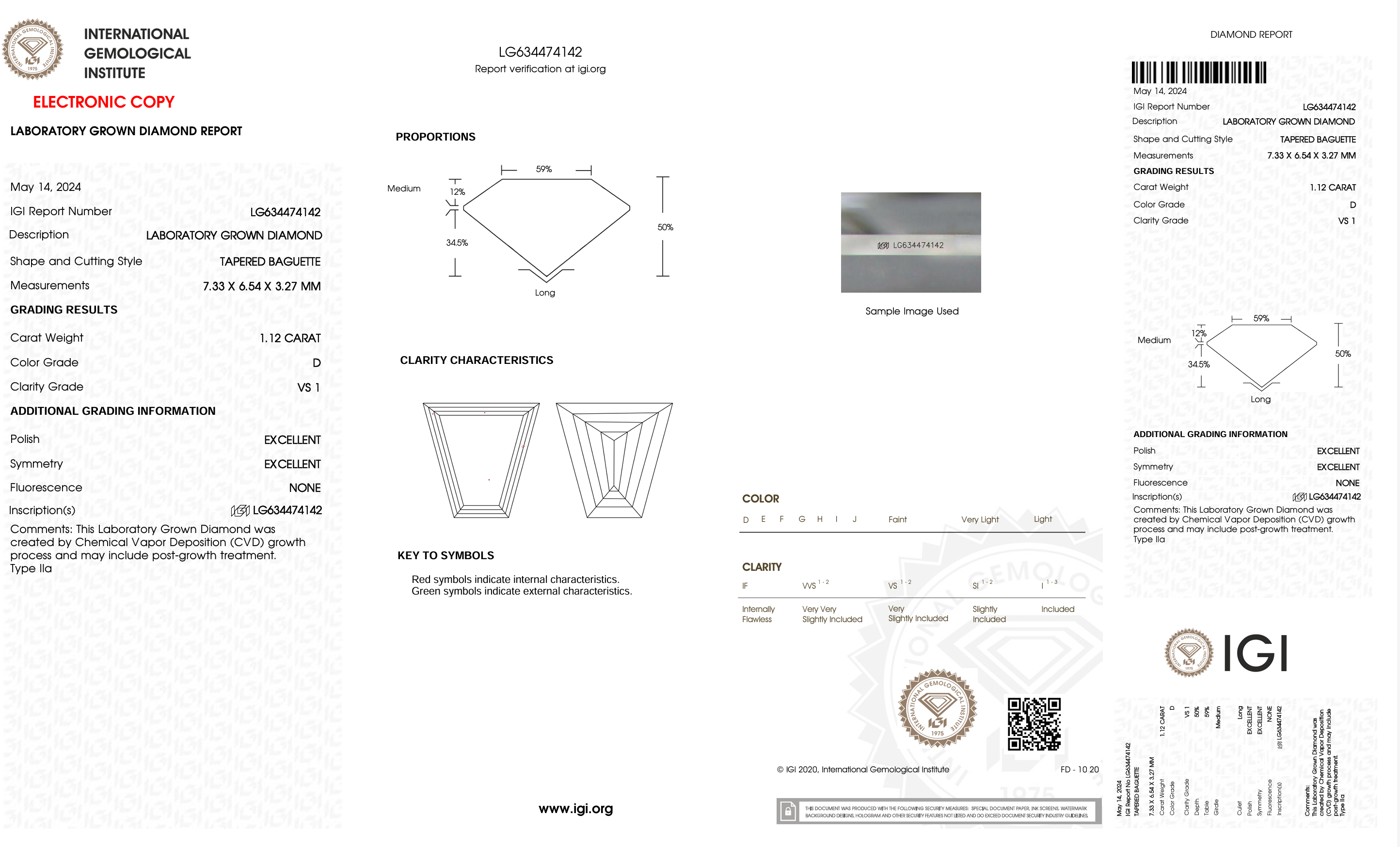 Diamond certification report with IGI logo on a white background