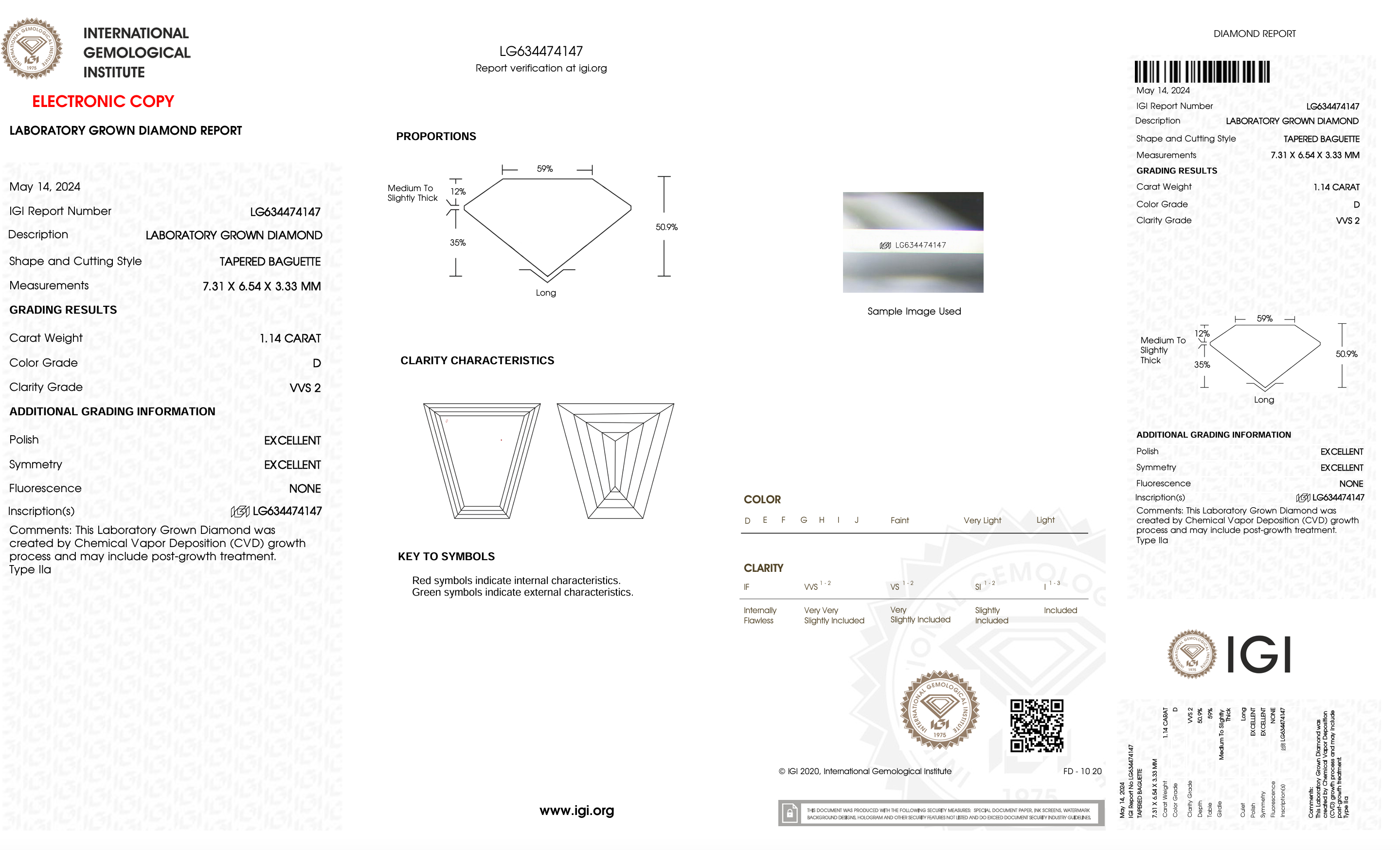 Diamond certification report with IGI logo on a white background