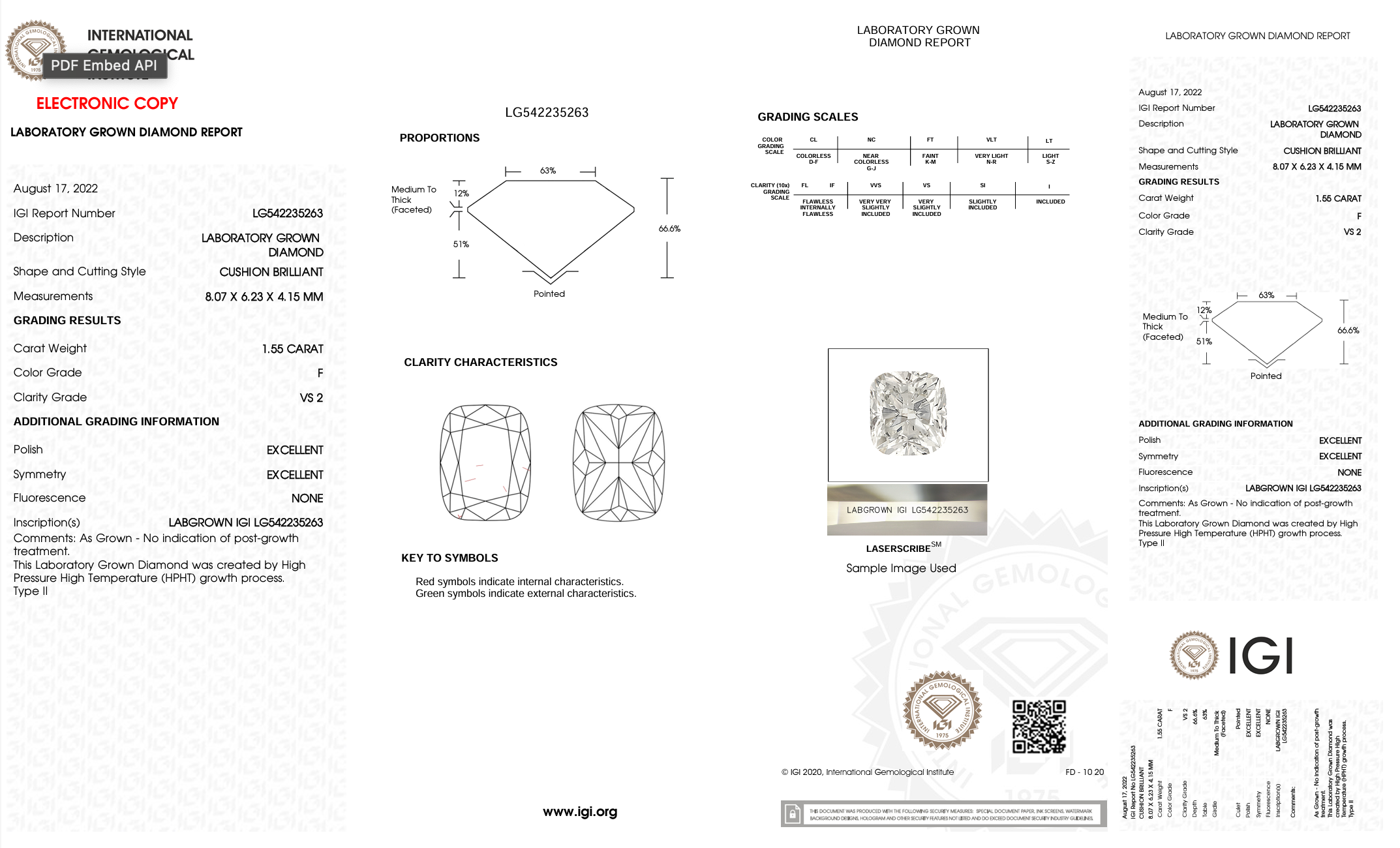 IGI certification for lab grown diamond on white background