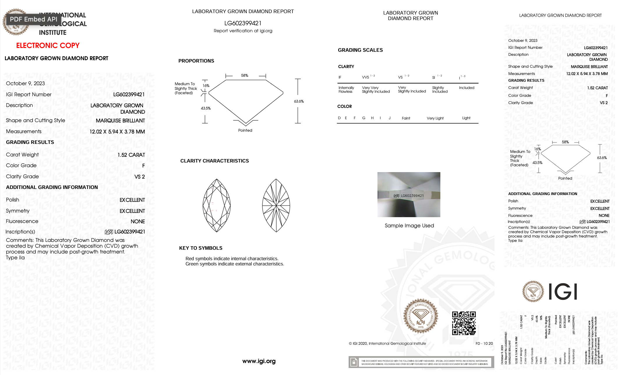 IGI certification for lab grown diamond on white background