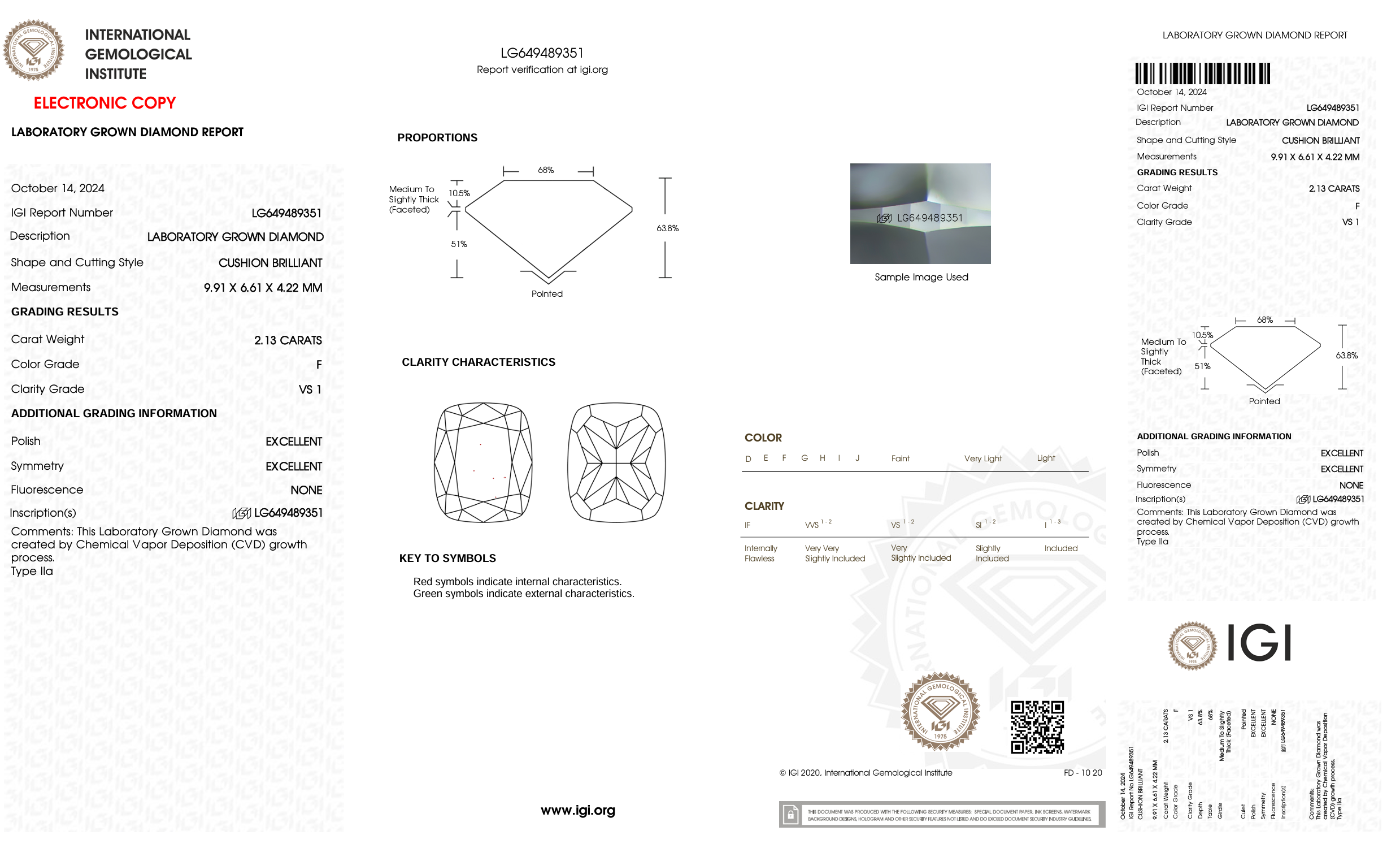 IGI certification for lab grown diamond on white background