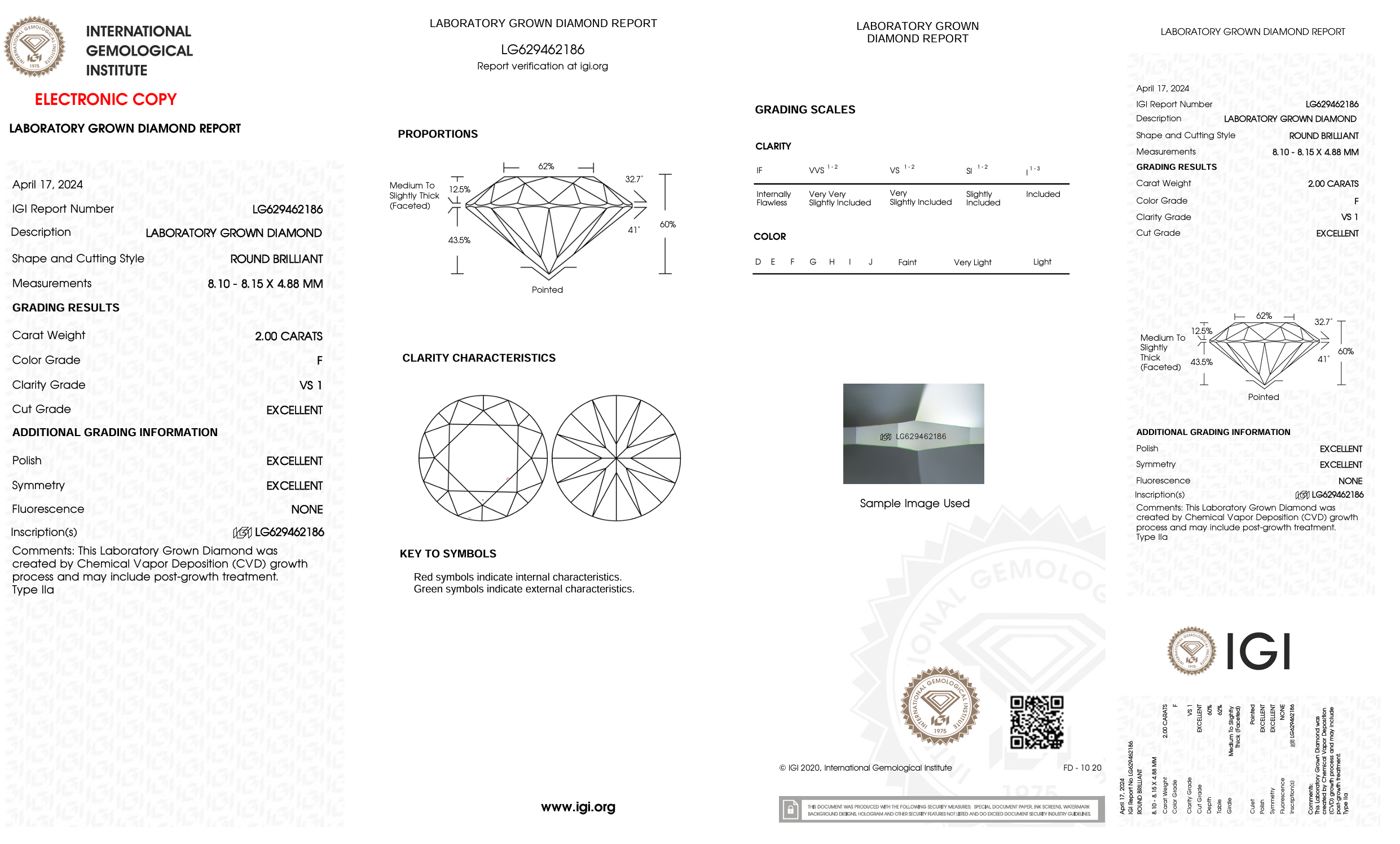 IGI certification for lab grown diamond on white background