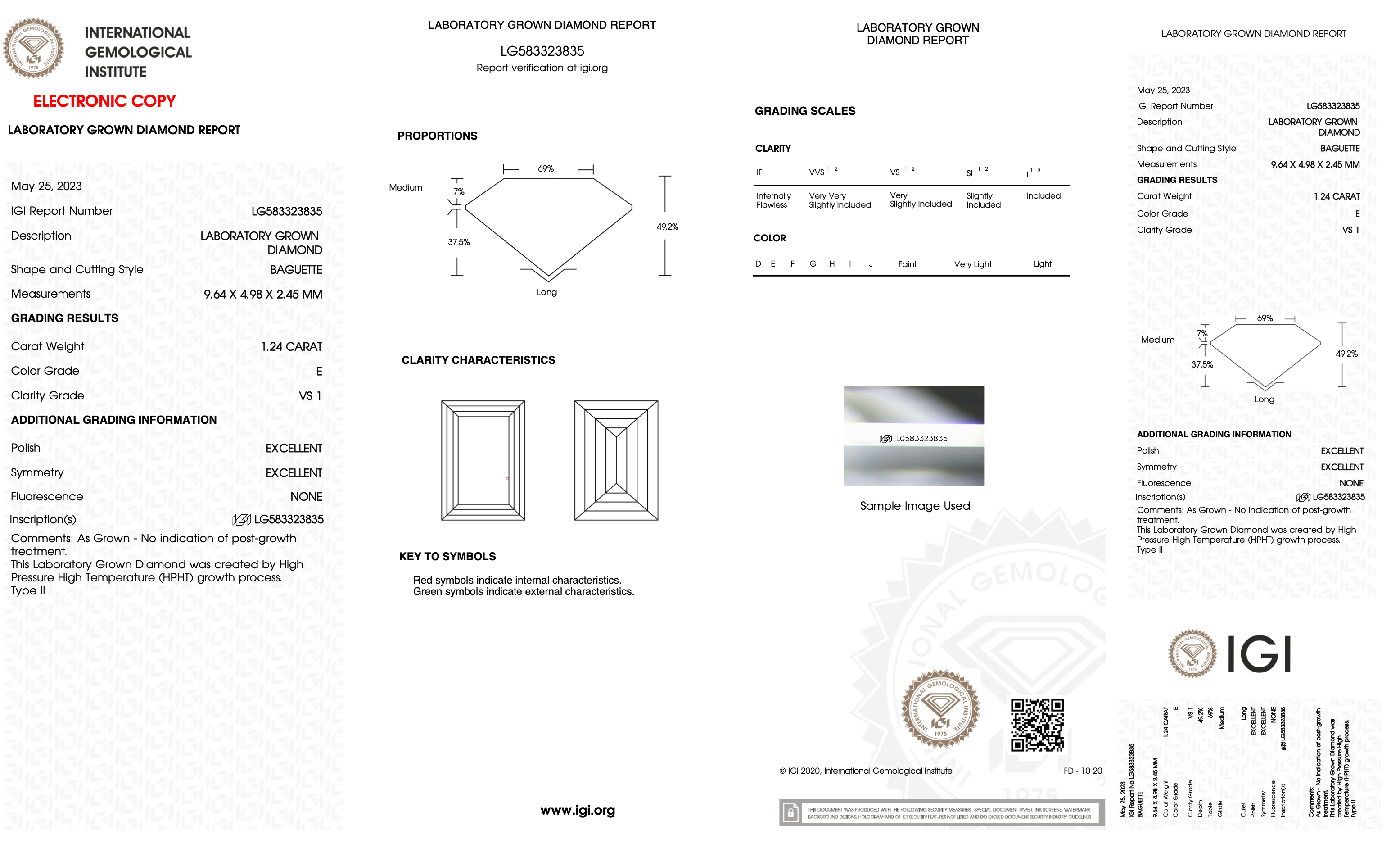 IGI Certification for lab grown diamond on white background