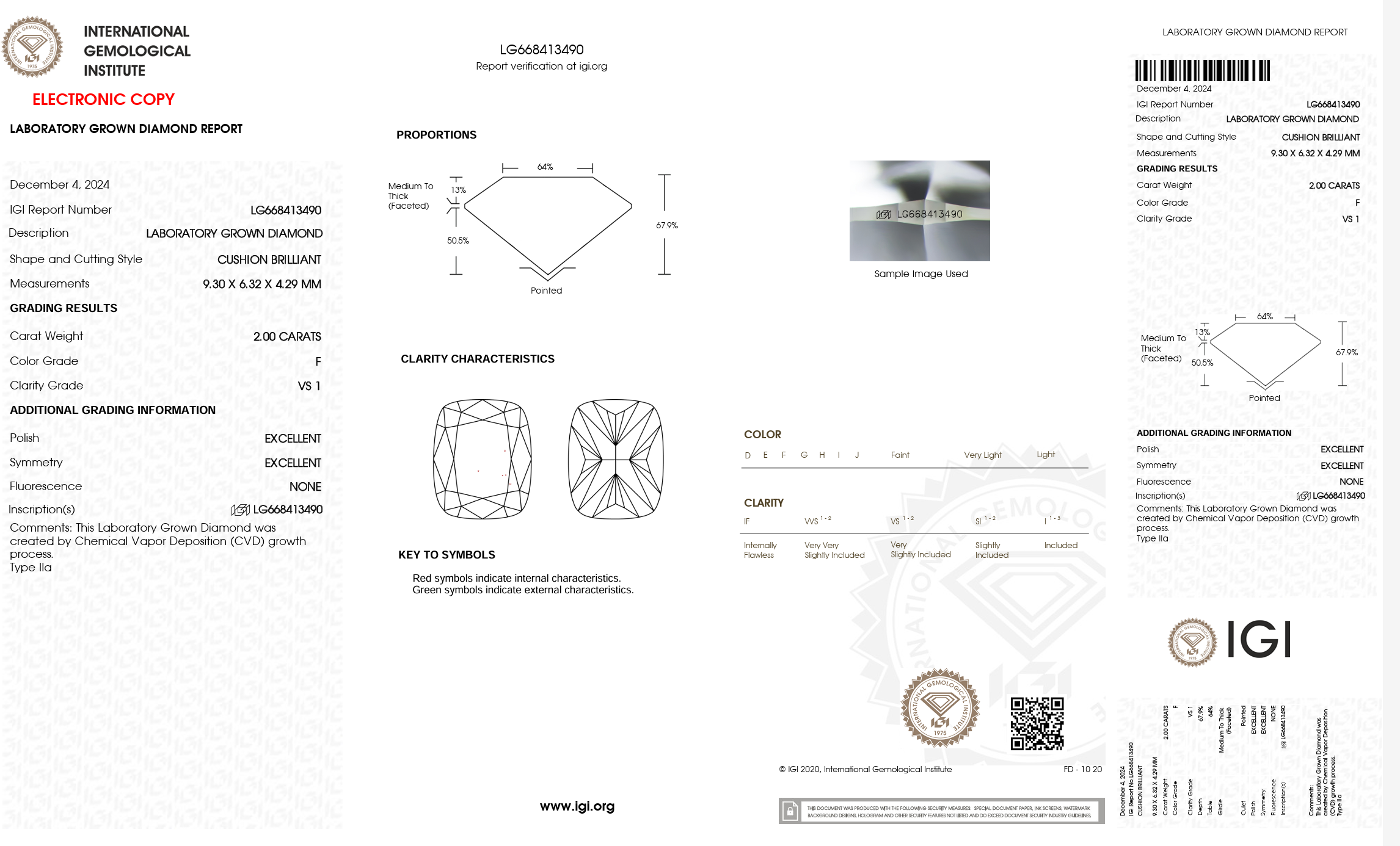 Diamond certification report with IGI logo on a white background
