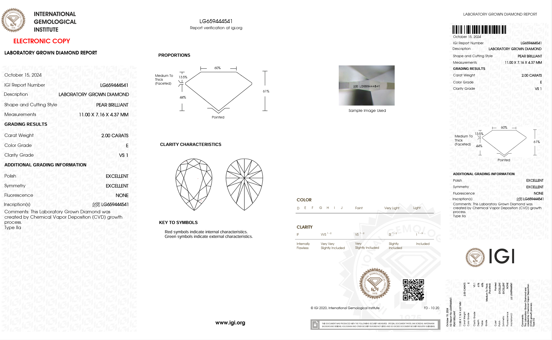 Diamond certification report with IGI logo on a white background