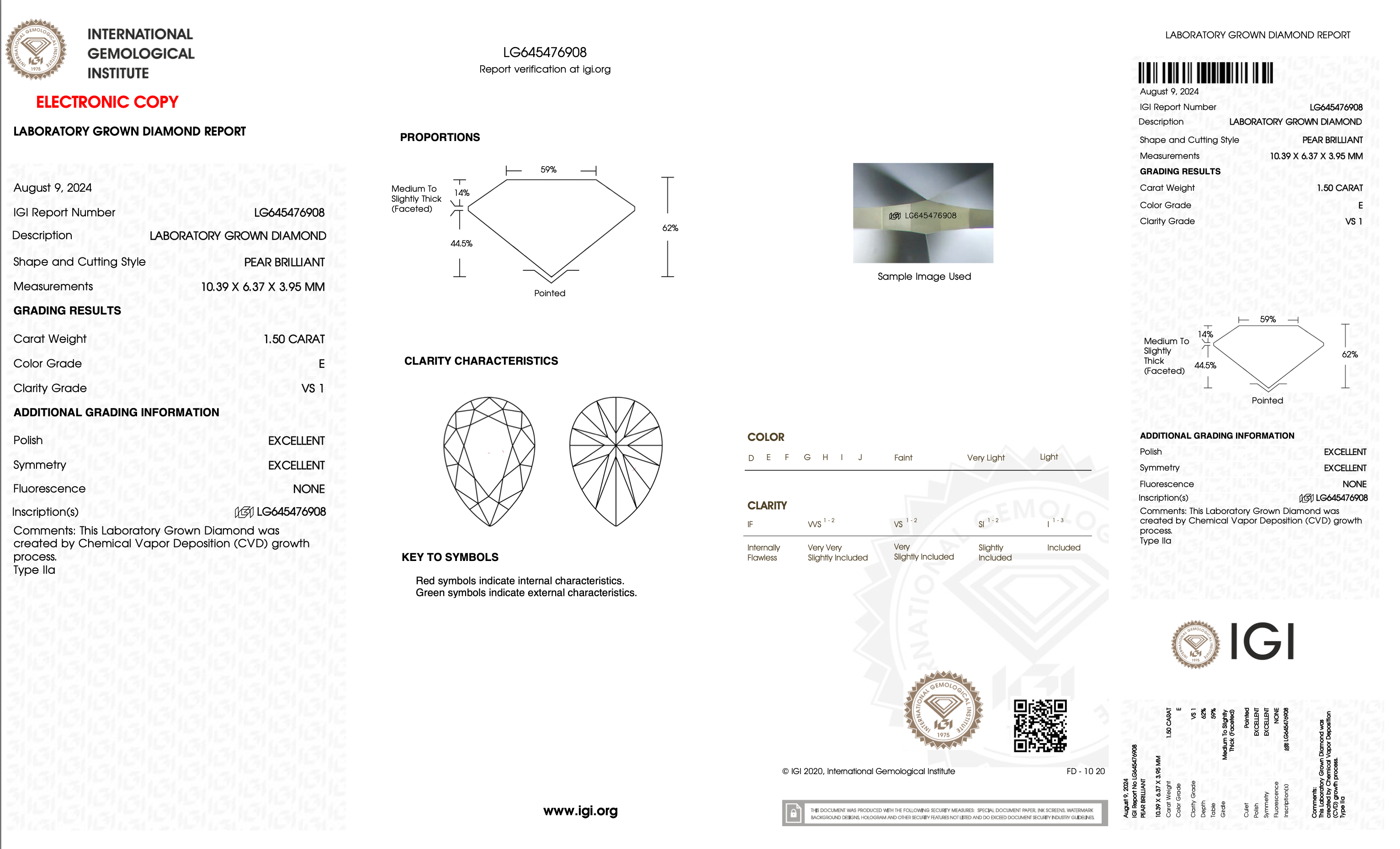 IGI lab diamond certification with white background
