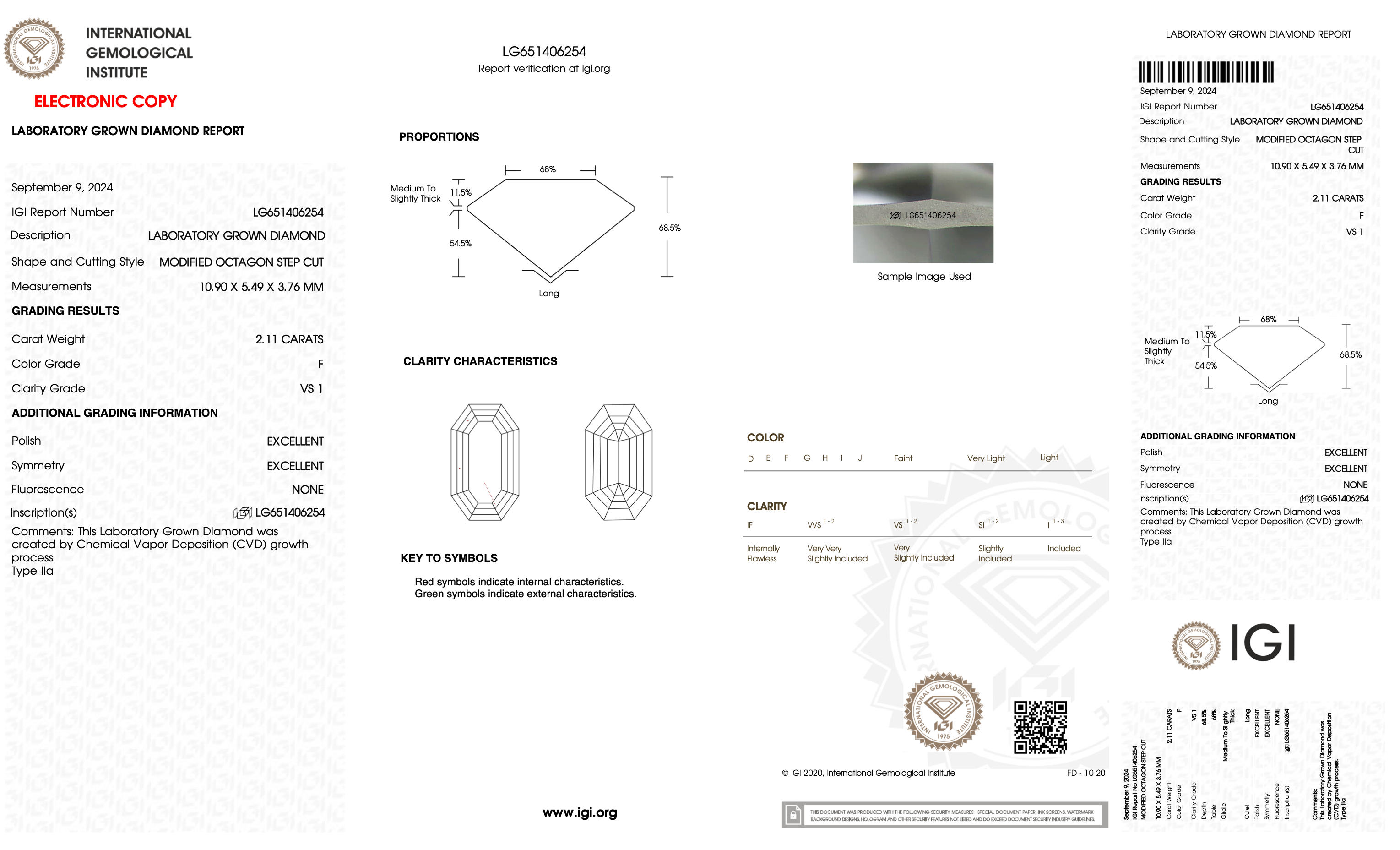 Diamond grading report with IGI logo on a white background