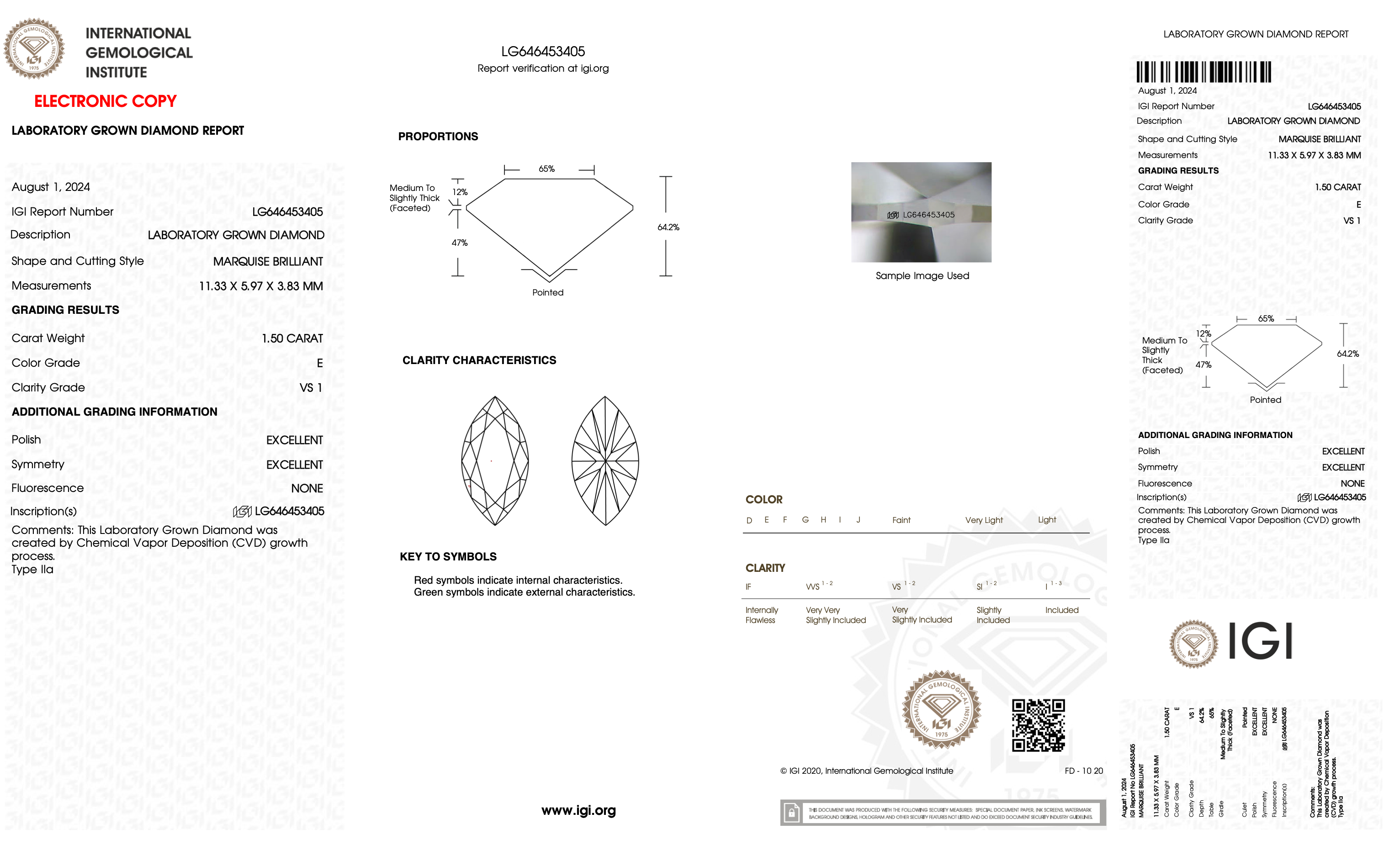 Diamond certificate with IGI logo on white background