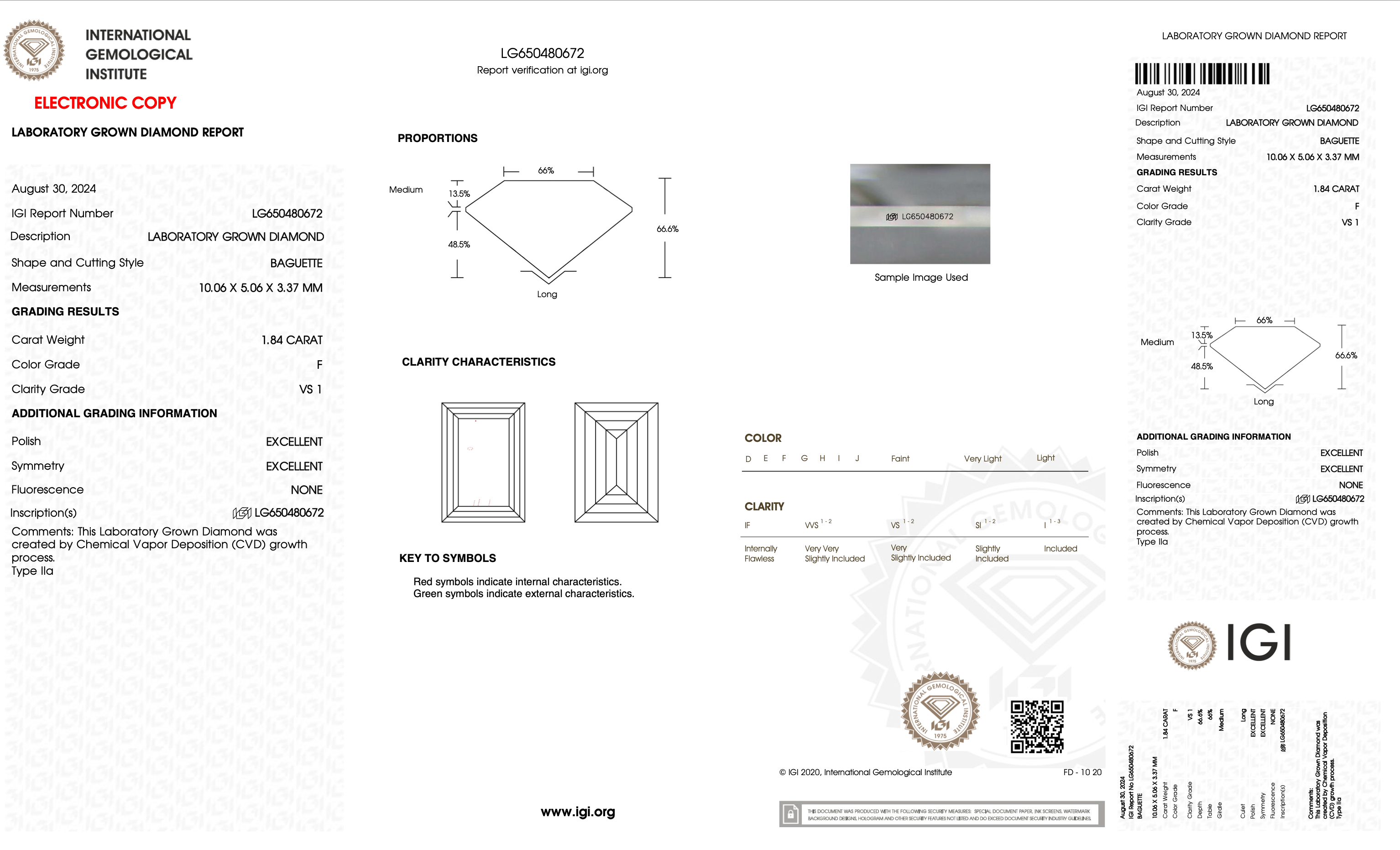 IGI Certification for lab grown diamond on white background