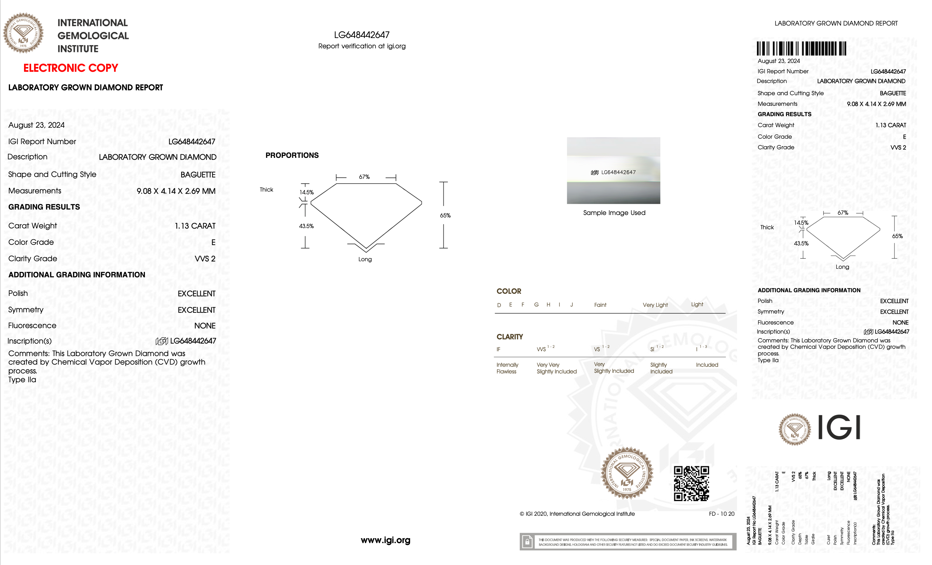IGI Certification for lab grown diamond on white background