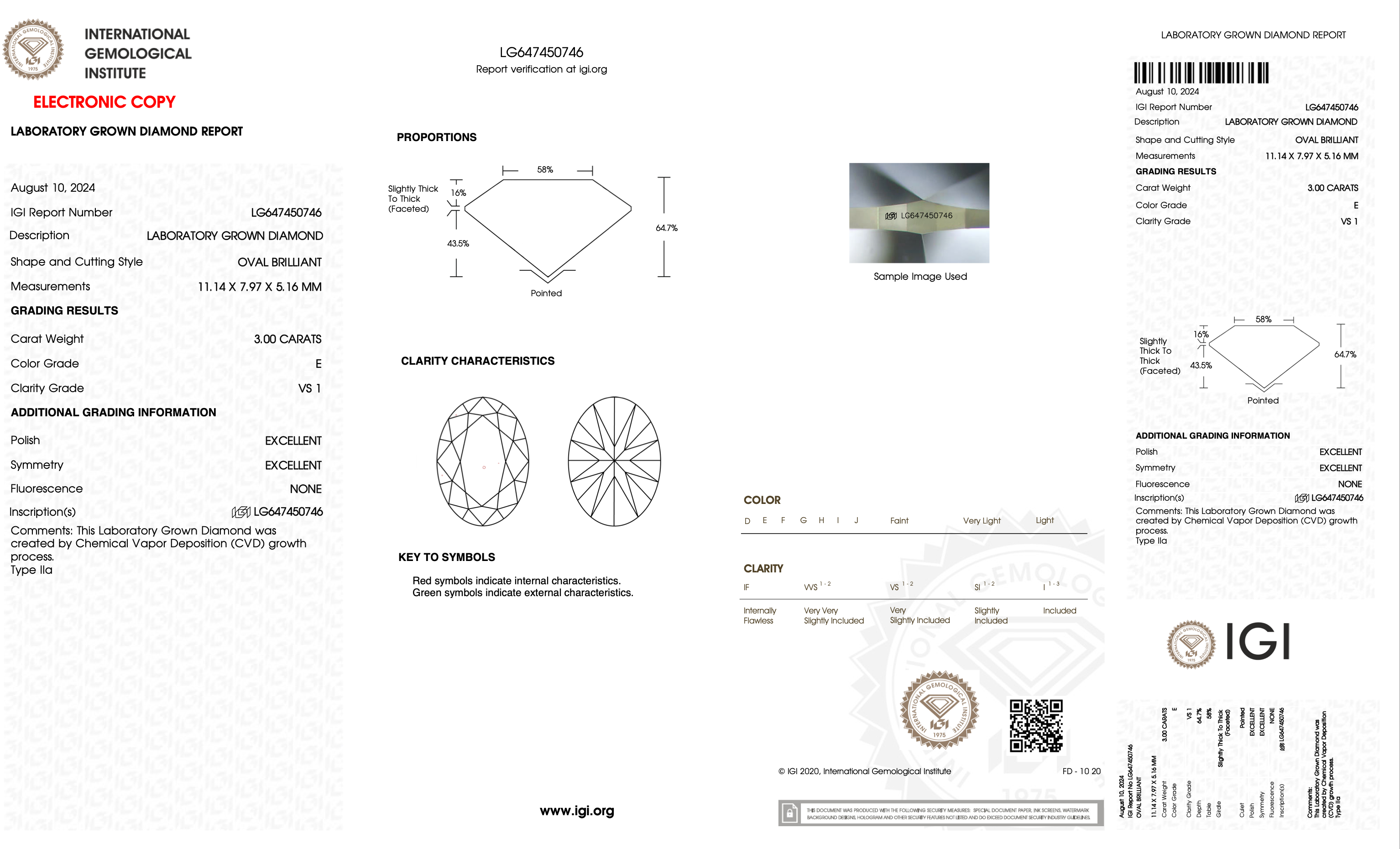 Diamond certification report with IGI logo on a white background