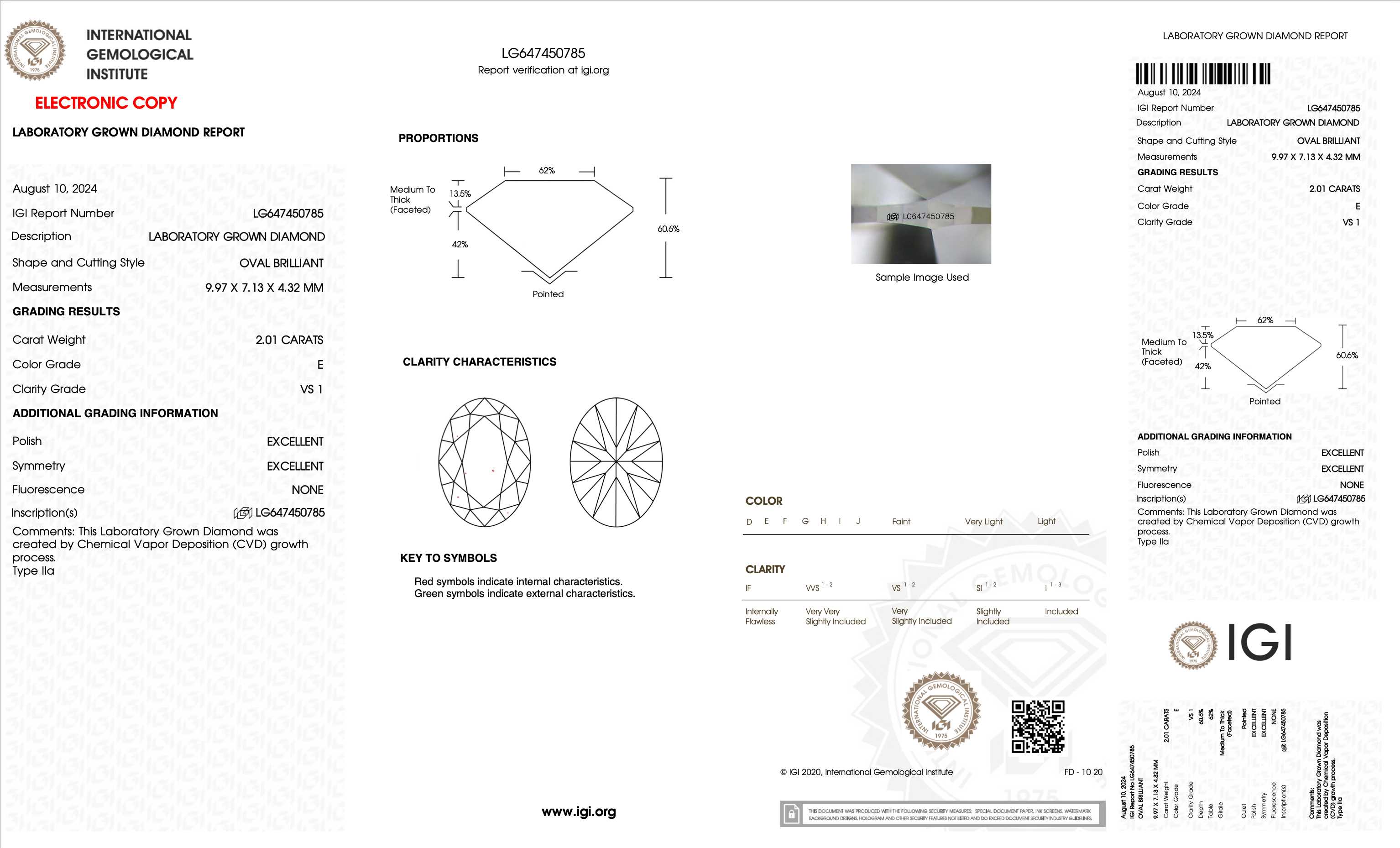 Diamond certification report with IGI logo on a white background