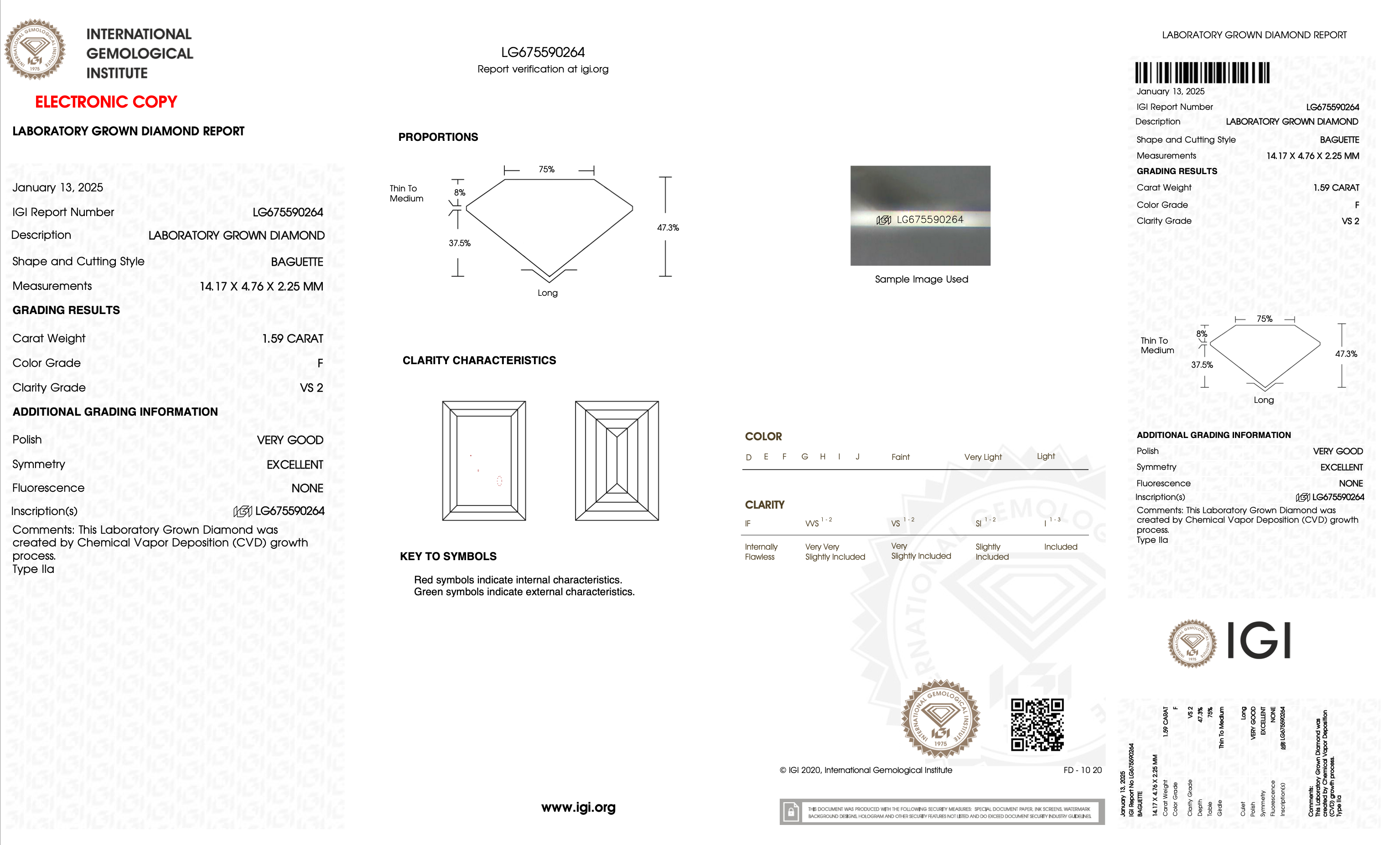 Diamond certification report with IGI logo on a white background