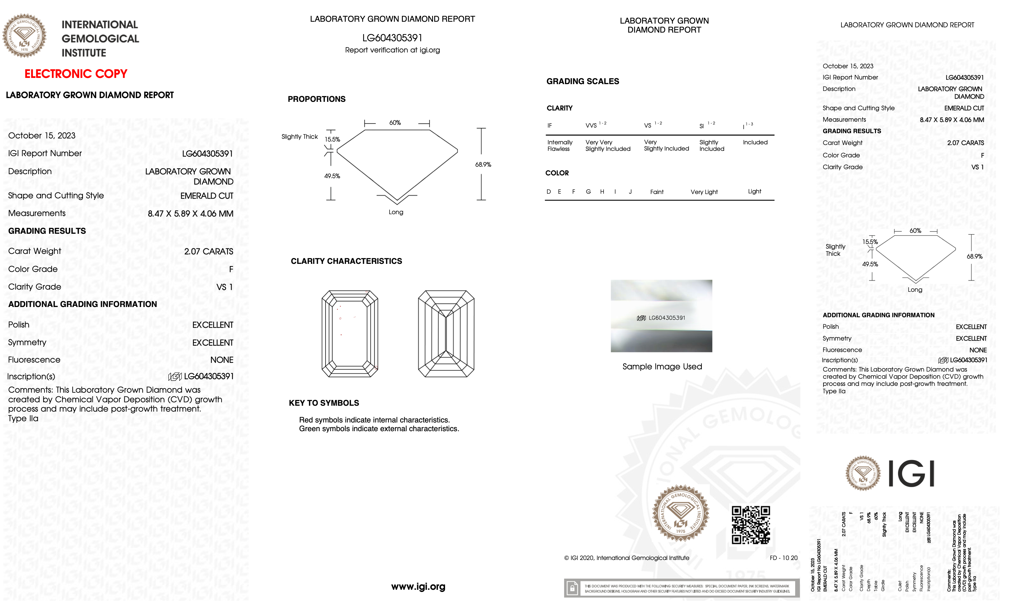 Diamond grading report with IGI logo on a white background