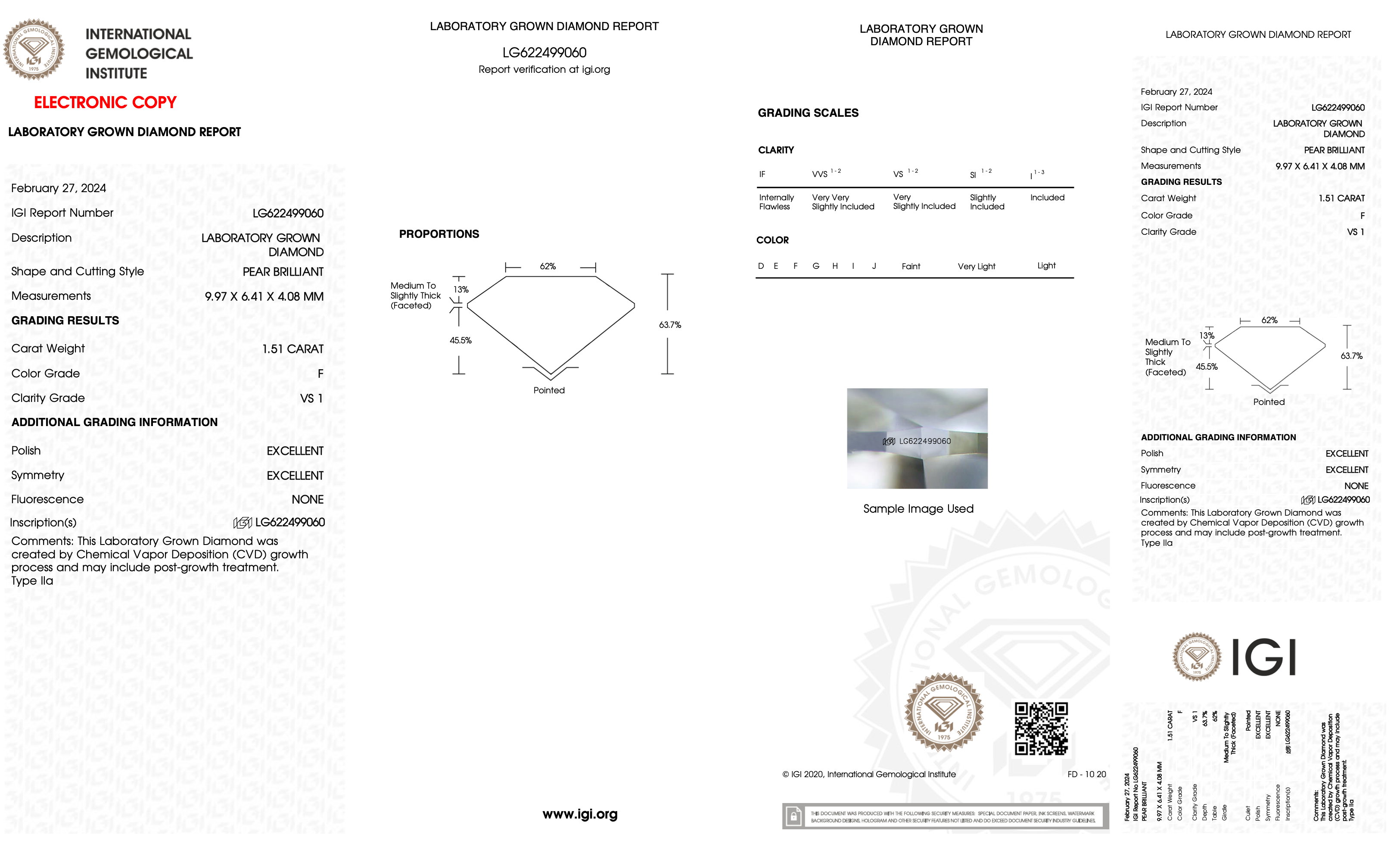 Diamond certification with IGI logo on a white background