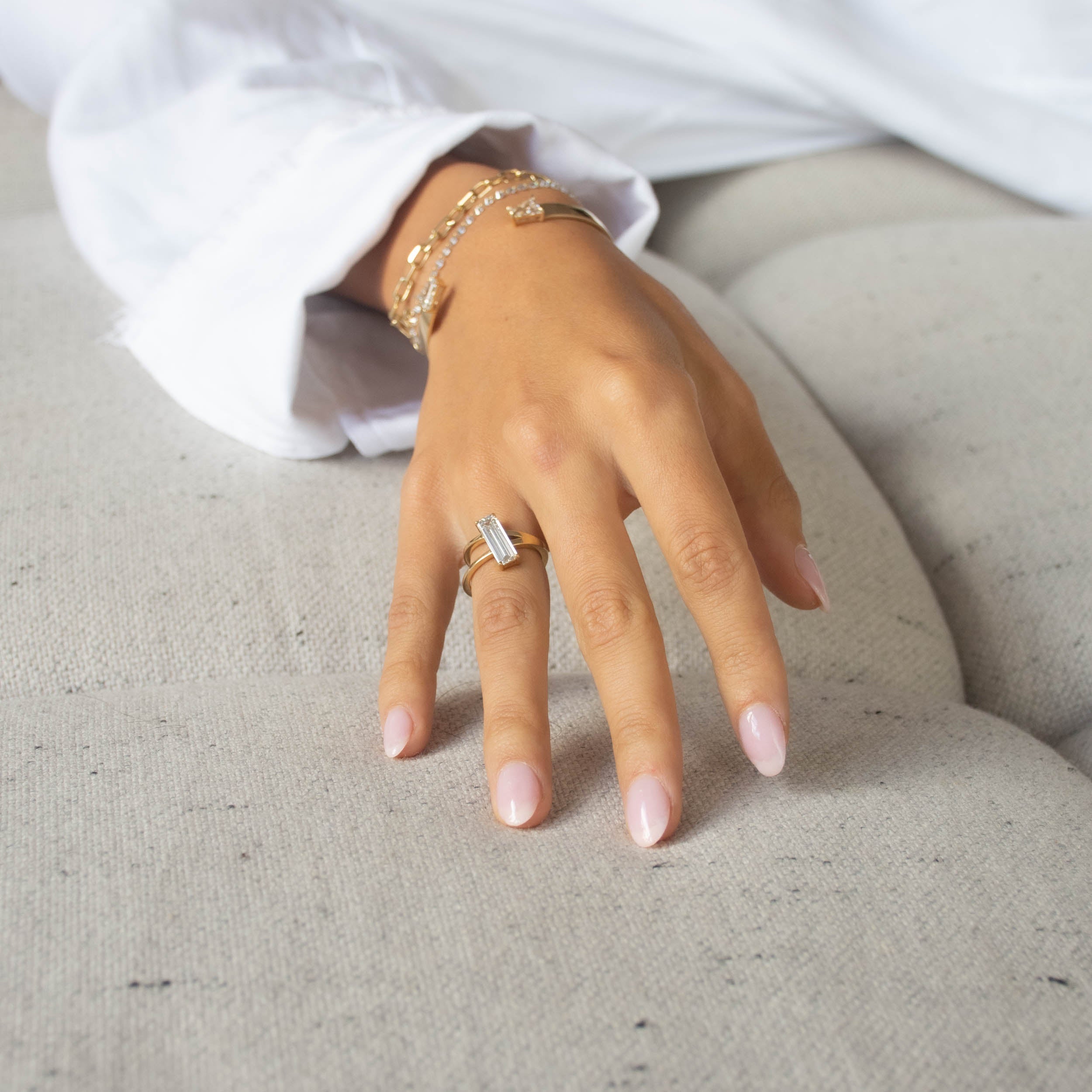 Shahla Karimi Long Baguette V Ring 14K Yellow Gold