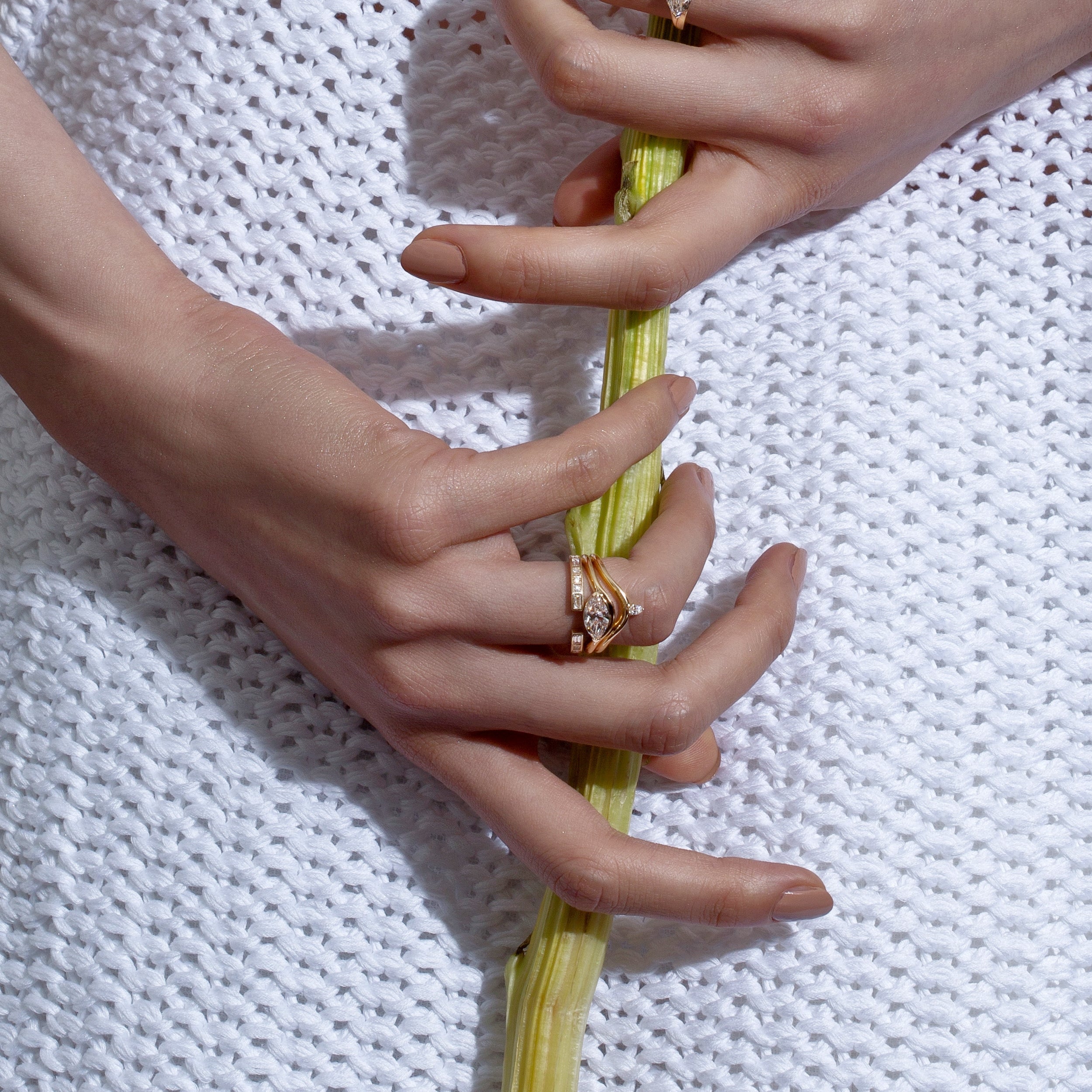 Shahla Karimi Jewelry Diamond Foundry Deco Marquise Eye Ring_14K_18K_Yellow Gold on Model