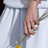 Shahla Karimi Jewelry Diamond Foundry Deco Pear East-West Ring 14/18K Yellow Gold and White Diamonds on Model