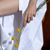 Shahla Karimi Jewelry Diamond Foundry Deco Pear X-Ring 14/18K Yellow Gold on Model