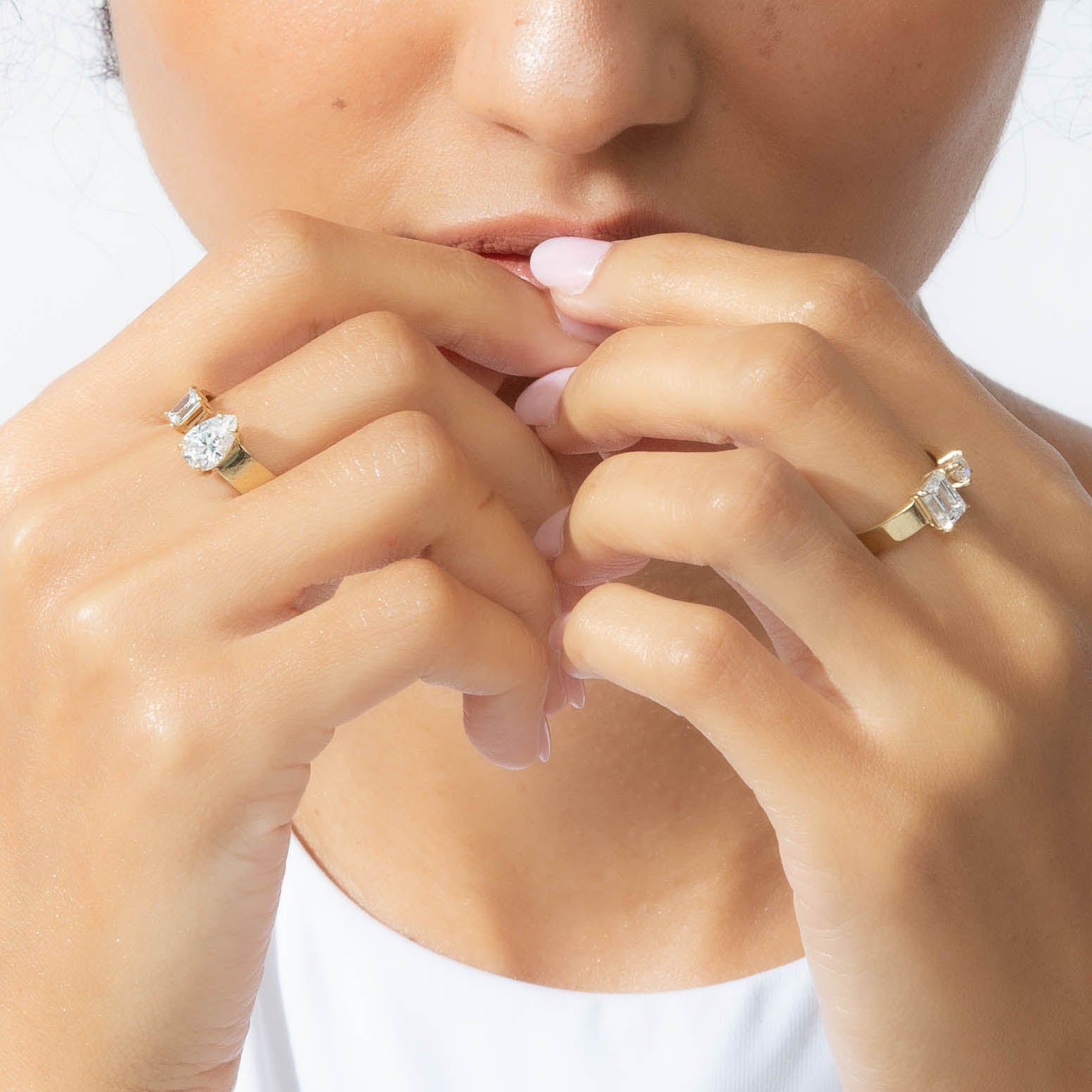 Shahla Karimi Jewelry Emerald-Cut + Brilliant Gap Band in 14/18K Yellow Gold on Model