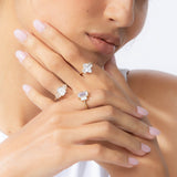 Shahla Karimi Jewelry 3-Stone Marquise + Half-Moon Ring in 14/18K Yellow Gold on Model