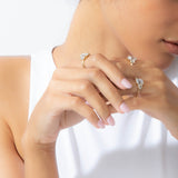 Shahla Karimi Jewelry 3-Stone Marquise + Half-Moon Ring in 14/18K Yellow Gold on Model