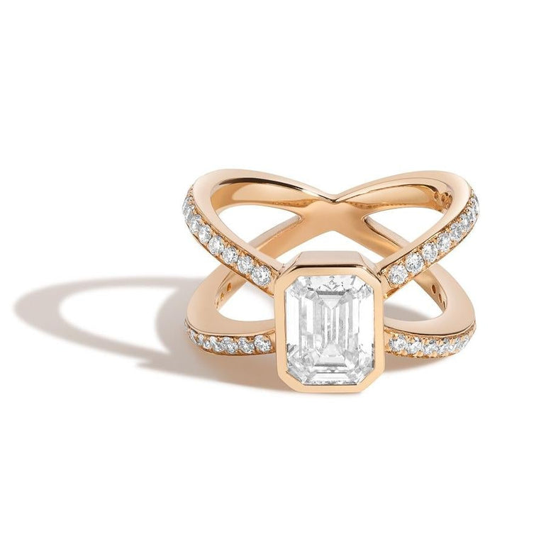 Shahla Karimi Jewelry Diamond Foundry Deco Emerald X Ring 14/18K Yellow Gold