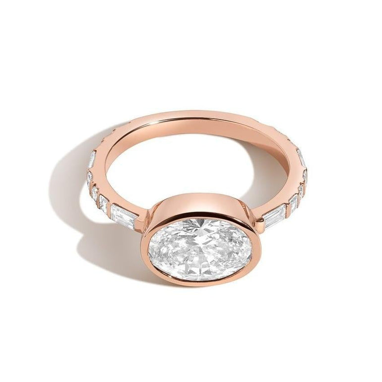 Shahla Karimi Jewelry Diamond Foundry Deco Oval East-West Ring 14K Rose Gold and White Diamonds