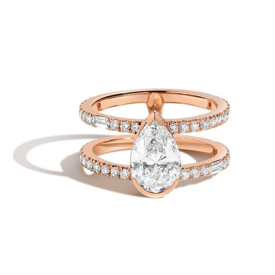 Shahla Karimi Jewelry Diamond Foundry Deco Pear Double Band Ring 14K Rose Gold