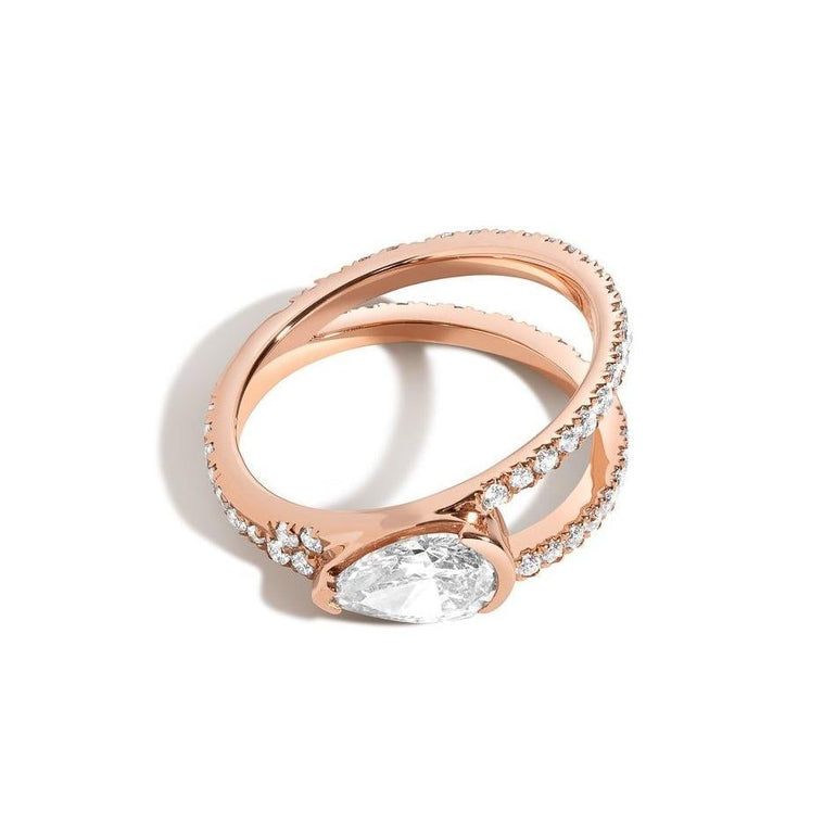 Shahla Karimi Jewelry Diamond Foundry Deco Pear Pave V Ring 14K Rose Gold