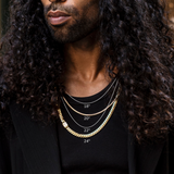 Person wearing necklaces with corresponding lengths, 18'', 20'', 22'', and 24''