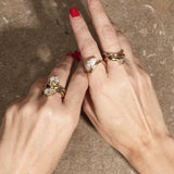 cloud rings on hand with textured background