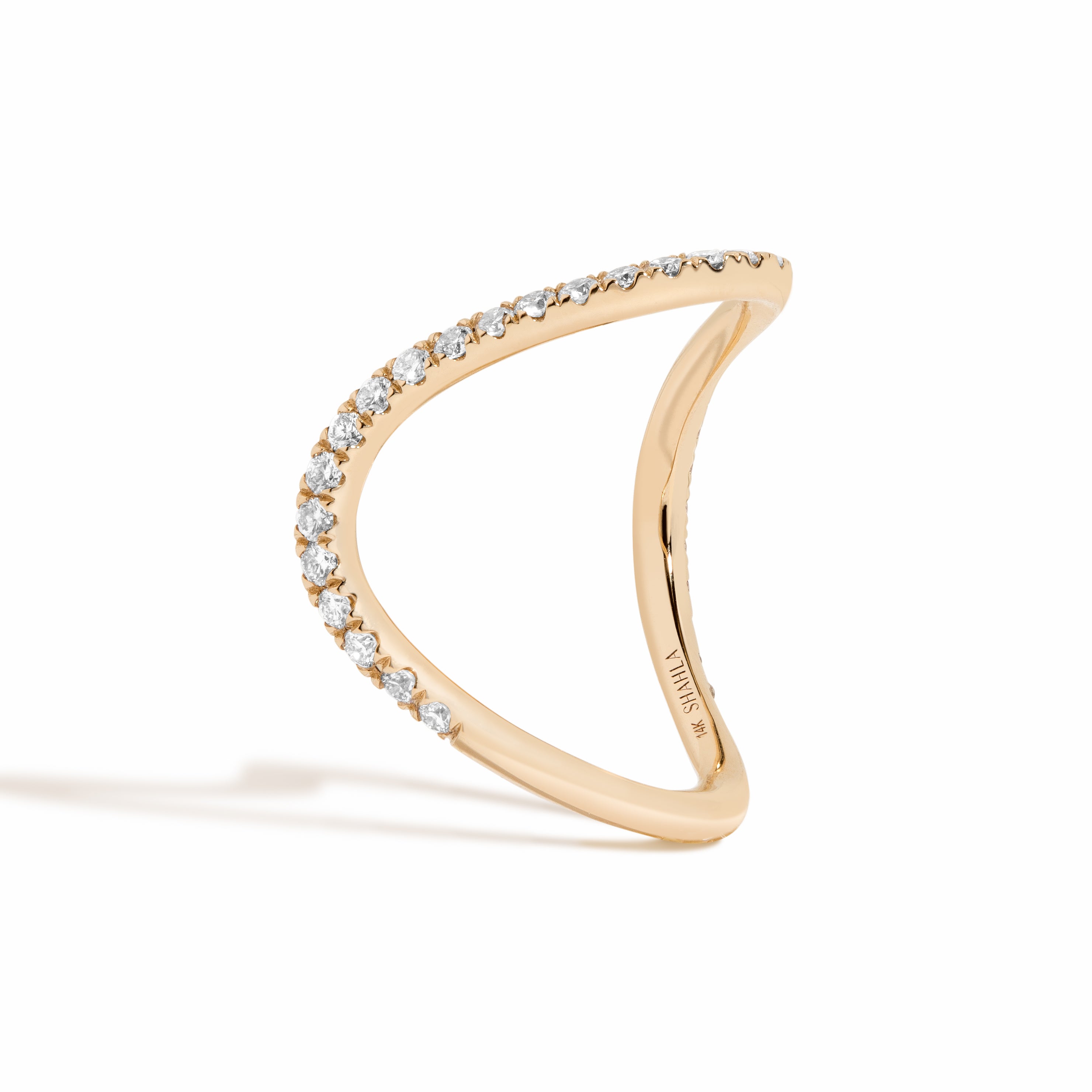 pavé diamond curved band side angle on white background