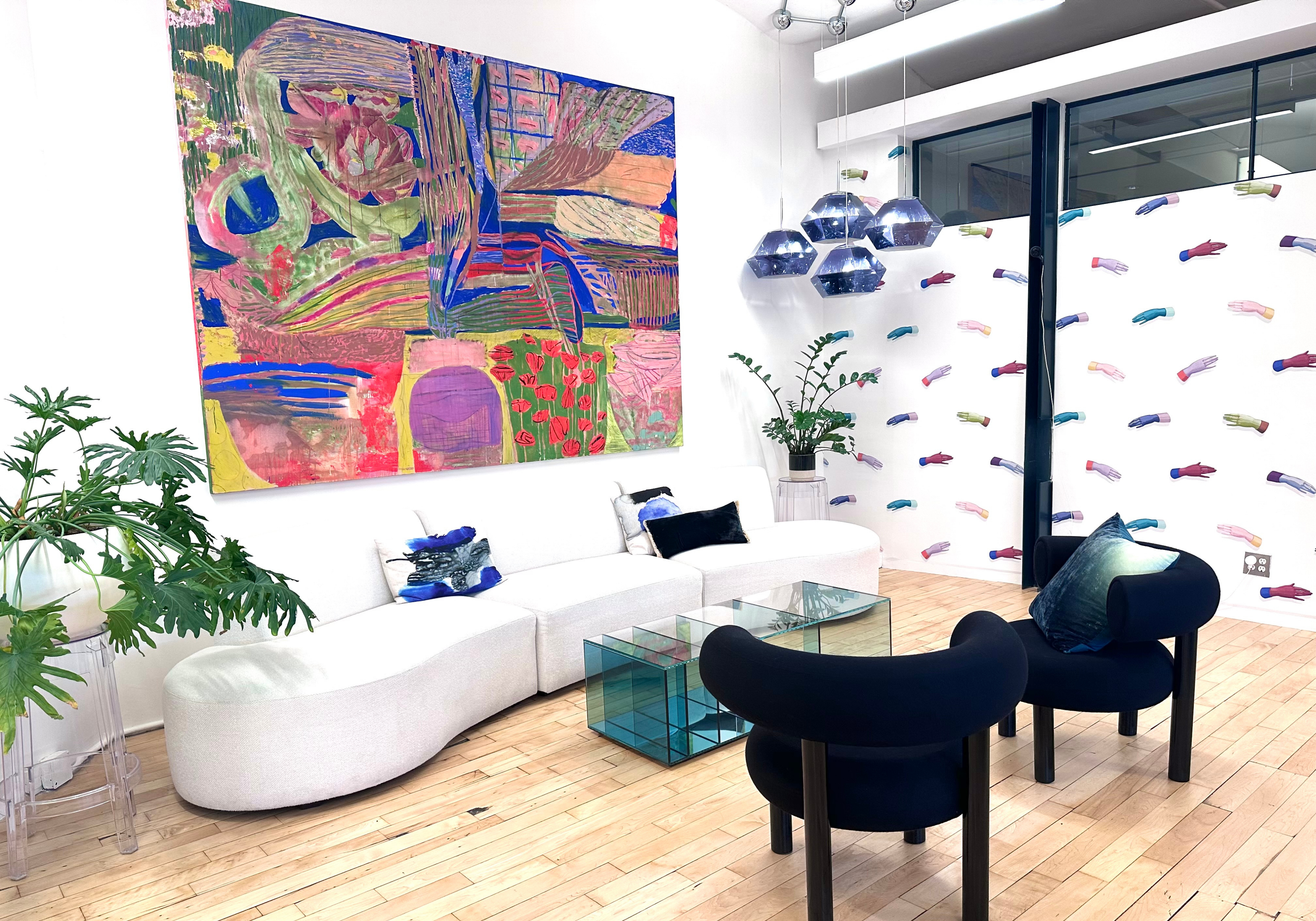 Modern living room with colorful abstract art on the wall