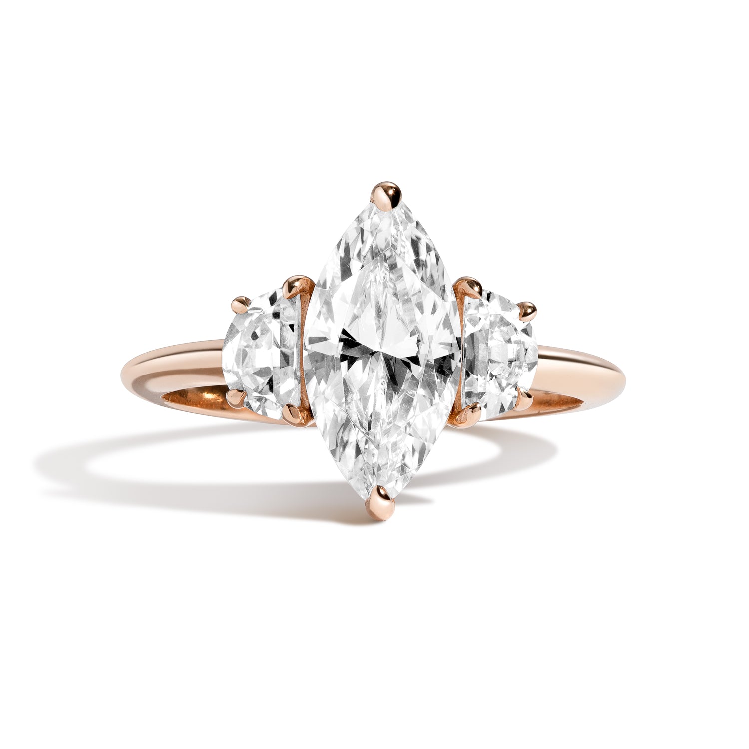 Shahla Karimi Jewelry 3-Stone Marquise + Half-Moon Ring in 14K Rose Gold