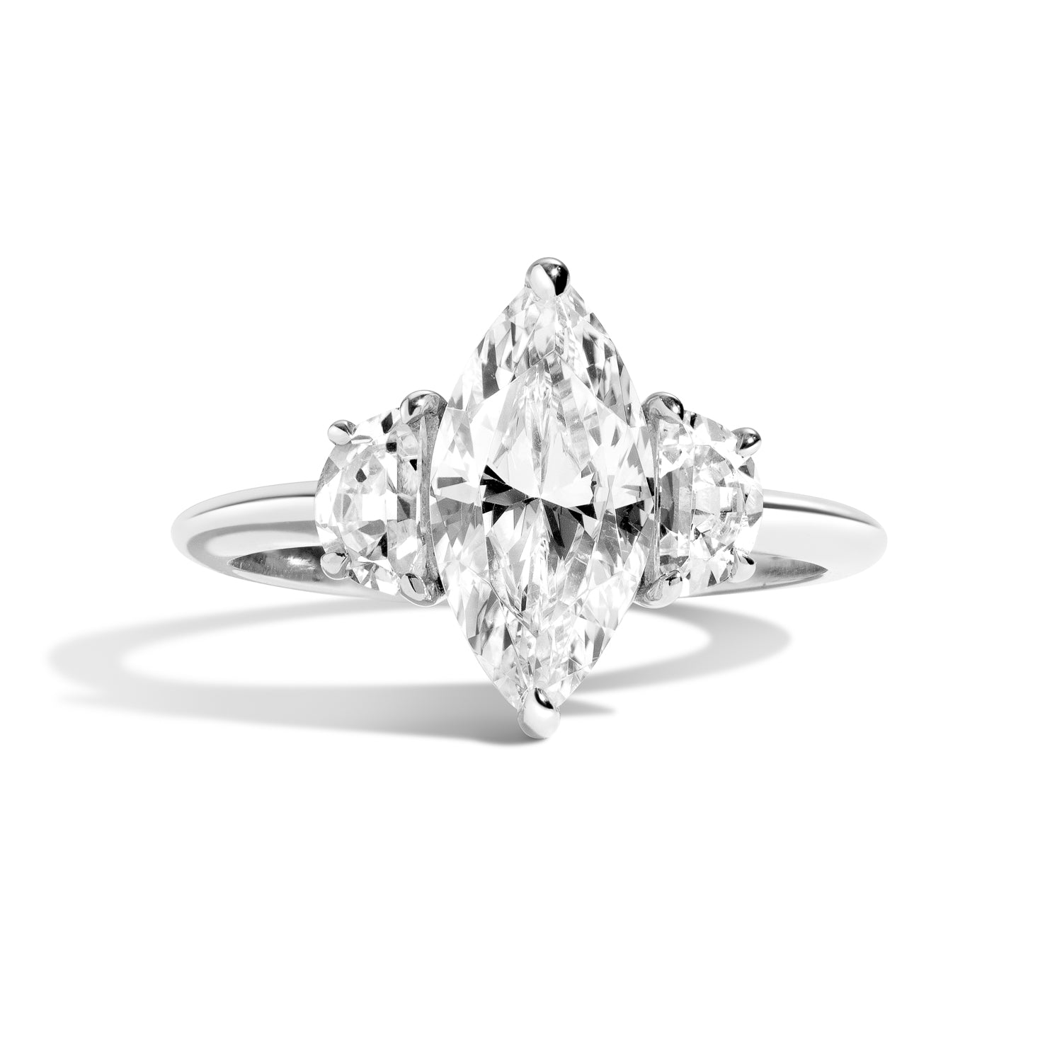 Shahla Karimi Jewelry 3-Stone Marquise + Half-Moon Ring in 14K White Gold or Platinum