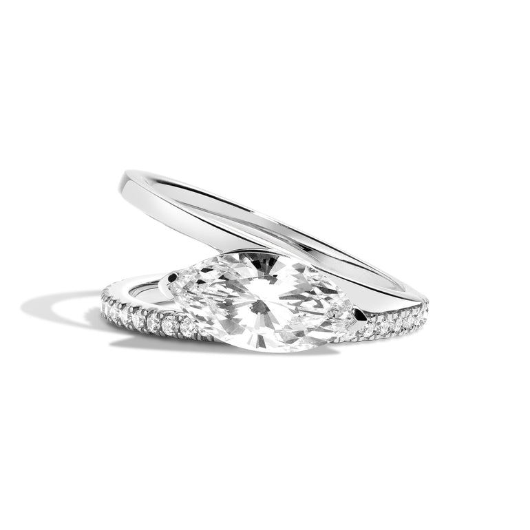 Shahla Karimi Jewelry Marquise V Ring w/ Pavé Bottom Band in 14K White Gold or Platinum