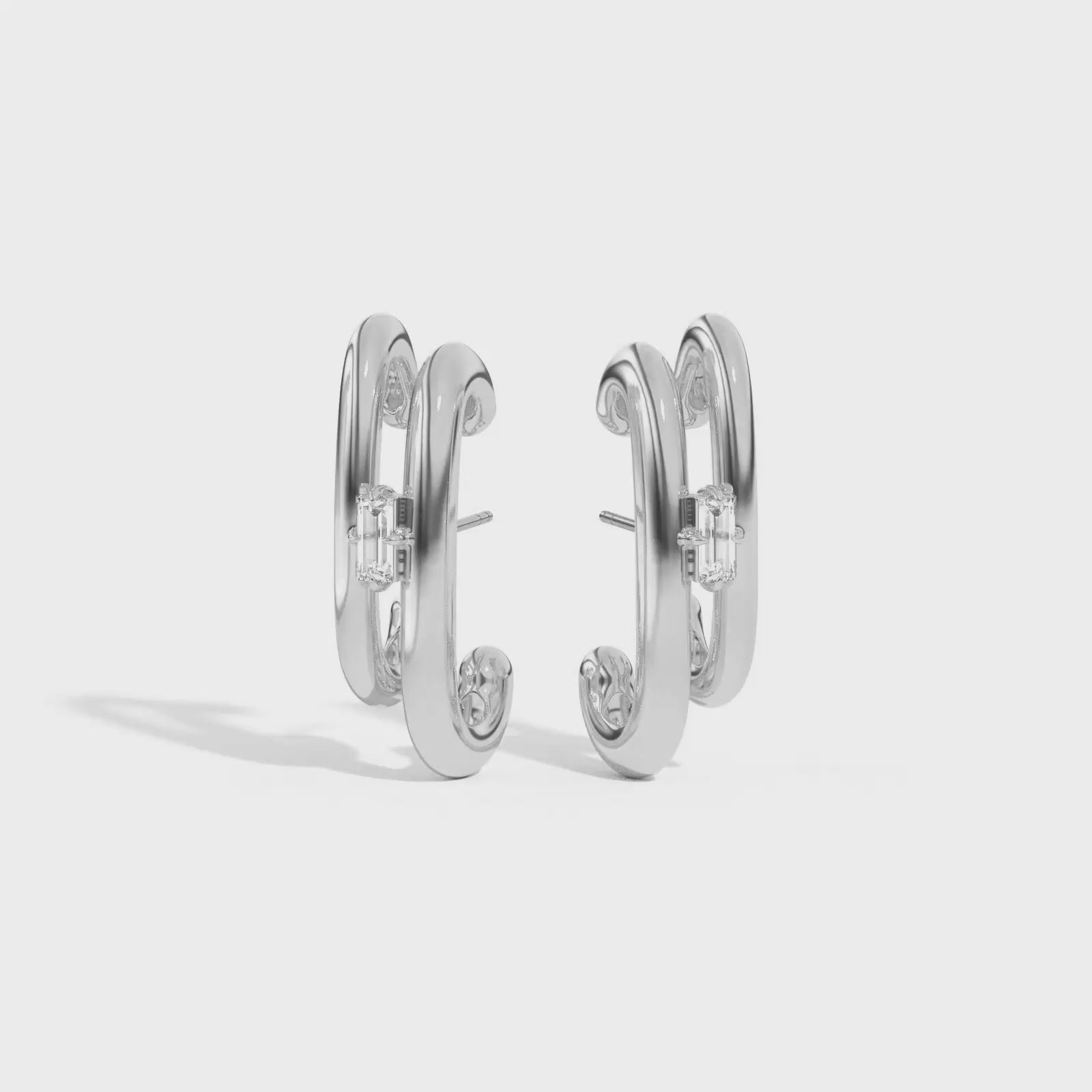 Shahla Karimi Jewelry Double Cloud Earrings with Baguettes 14K White Gold