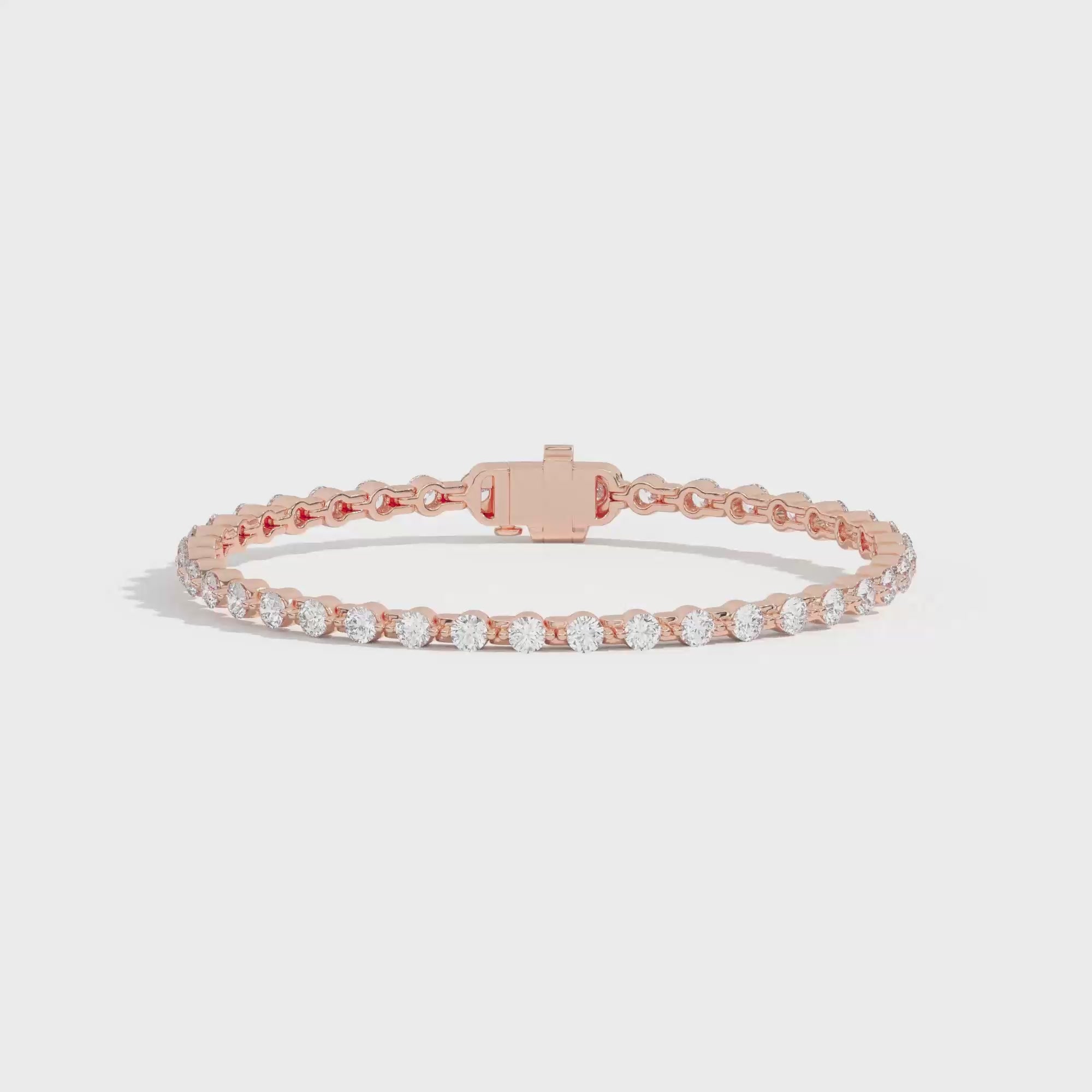 Shahla Karimi Invisible Set 3mm tennis bracelet in 14K rose gold with round-cut diamonds on white background