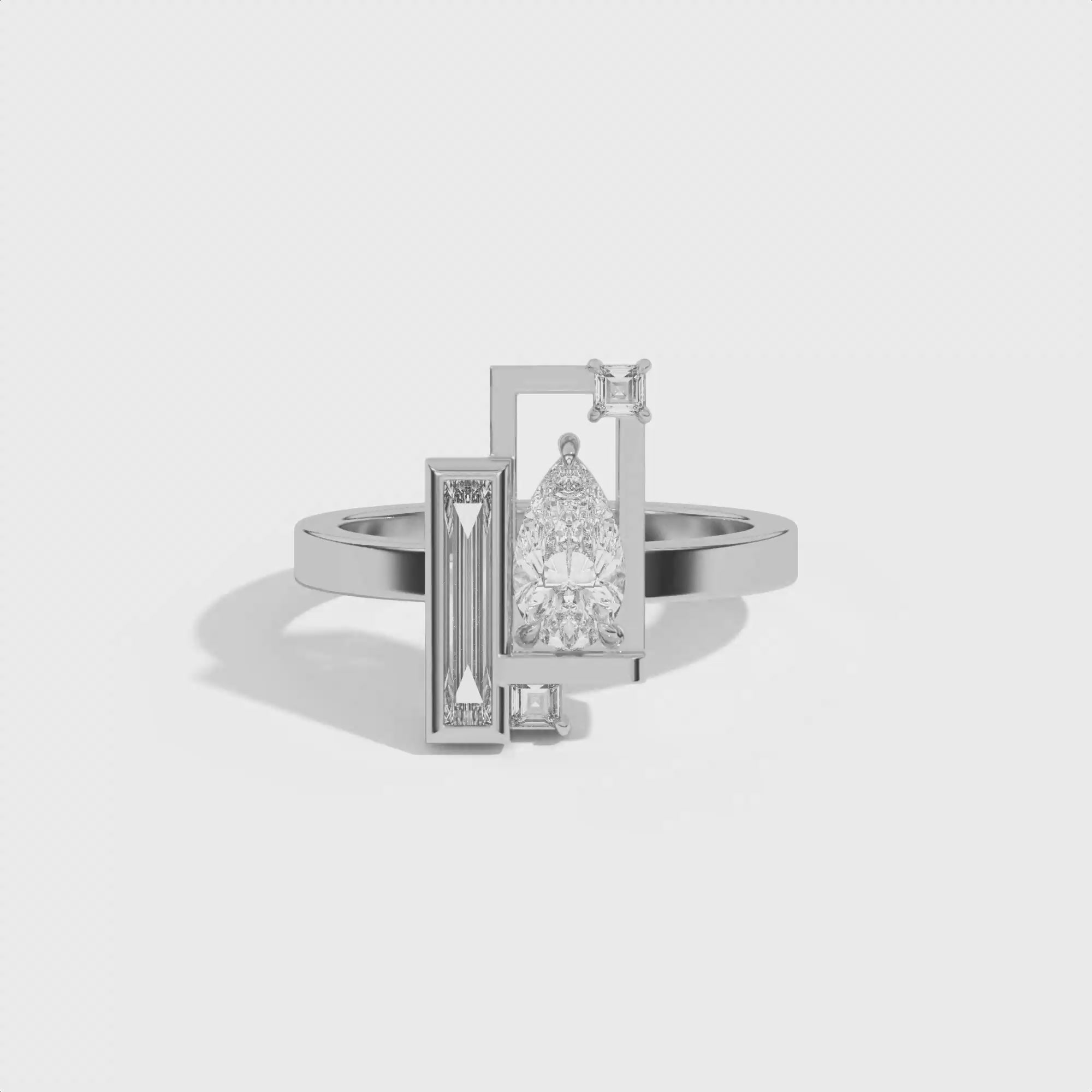 Shahla Karimi Scarpa Pear Olivetti Frame Ring 14K White Gold