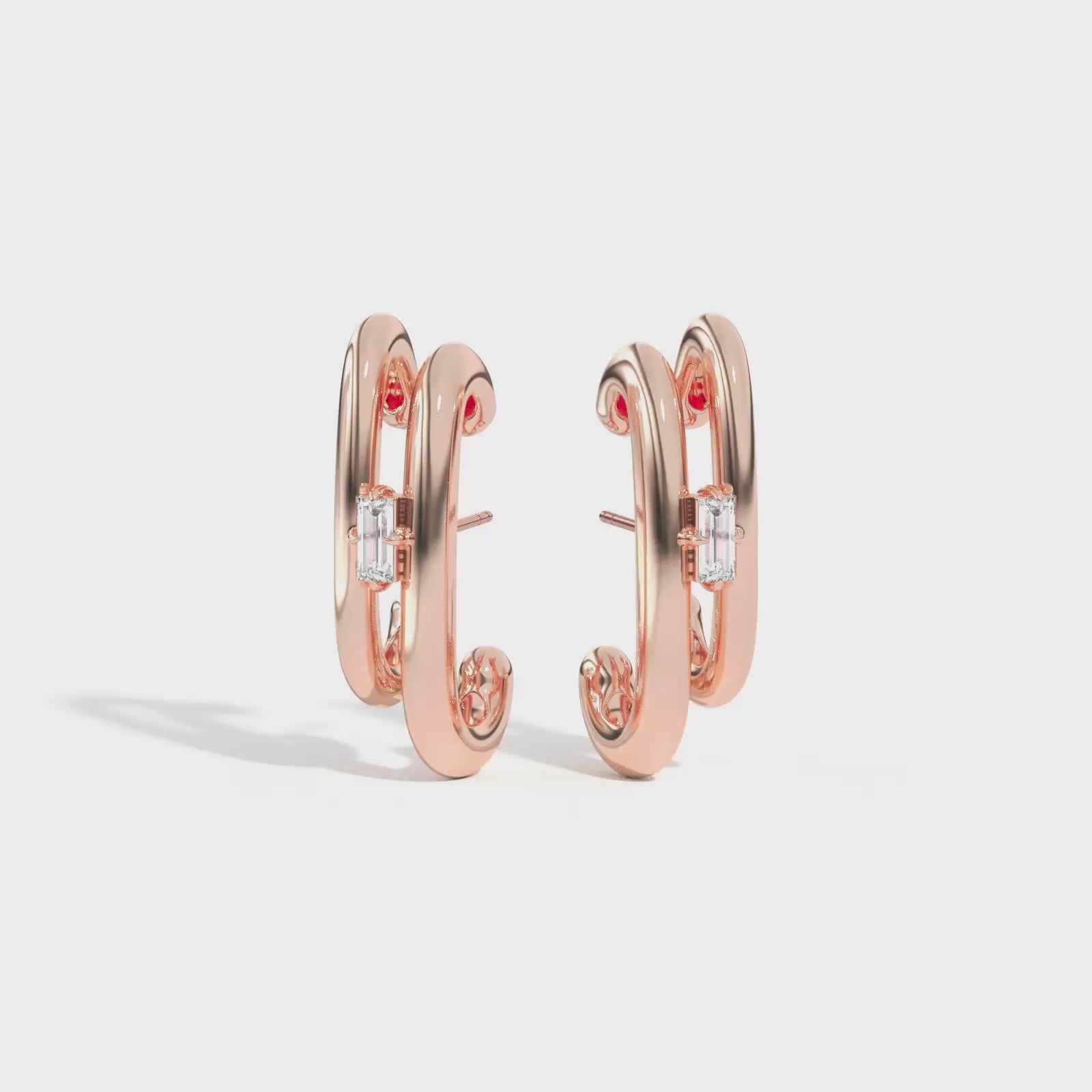 Shahla Karimi Jewelry Double Cloud Earrings with Baguettes 14K Rose Gold