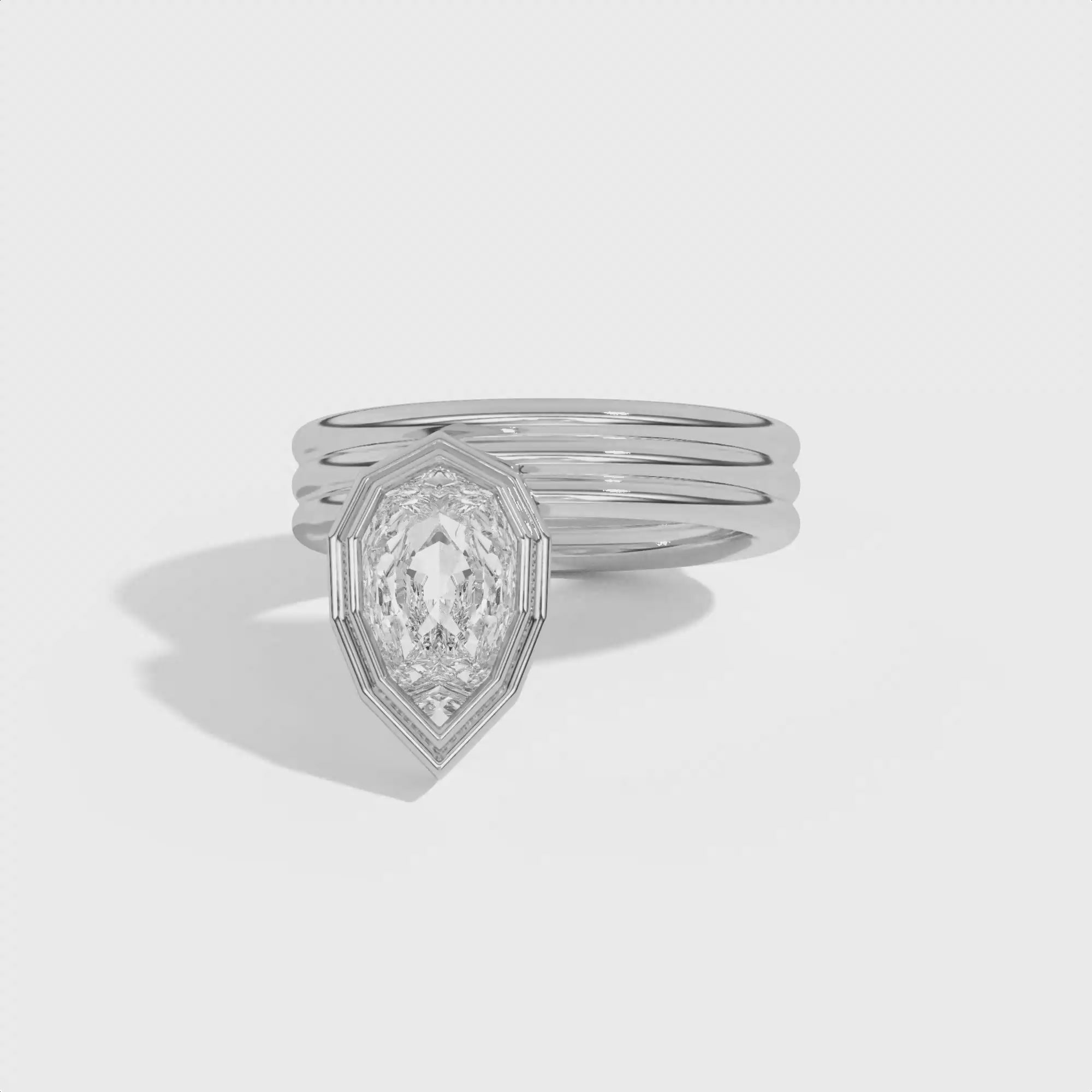 Shahla Karimi Scarpa Step-Cut Pear Offset Double Bezel Ring 14K White Gold