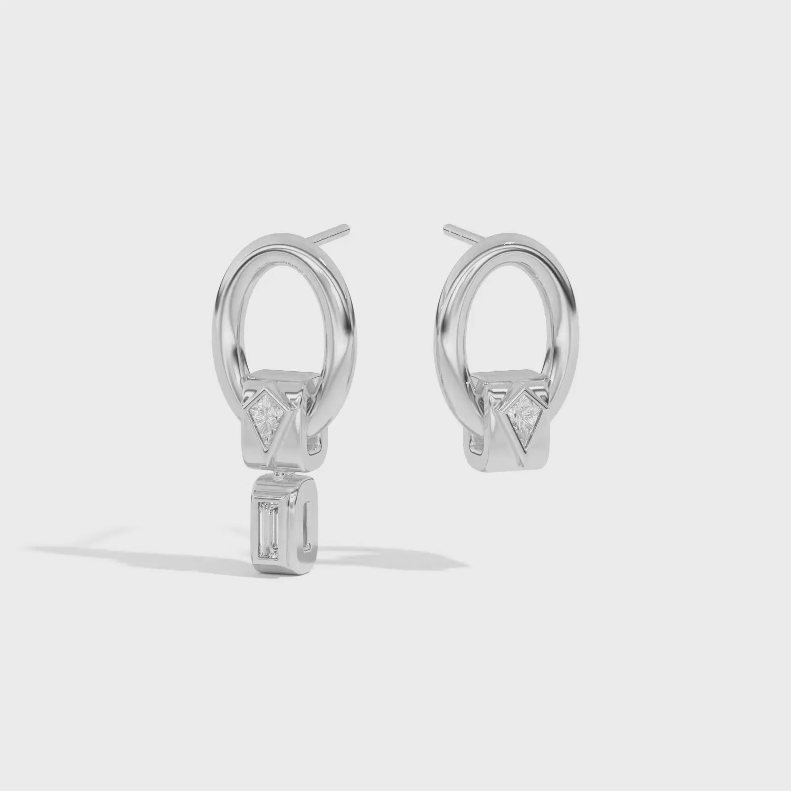 Shahla Karimi Jewelry Azadi Asymmetrical Oval Hoop Studs With Wraps Platinum Platinum
