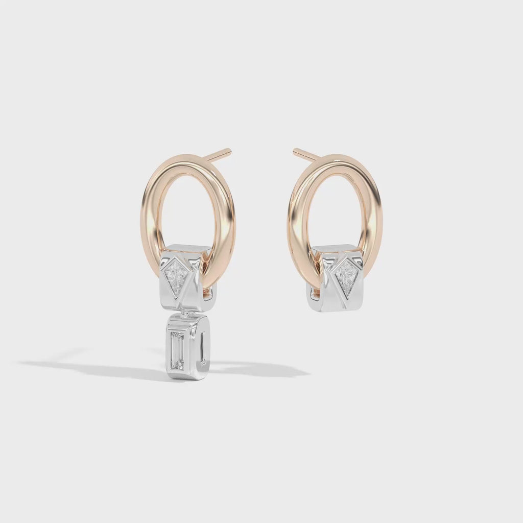 Shahla Karimi Jewelry Azadi Asymmetrical Oval Hoop Studs With Wraps 14K Yellow Gold Platinum