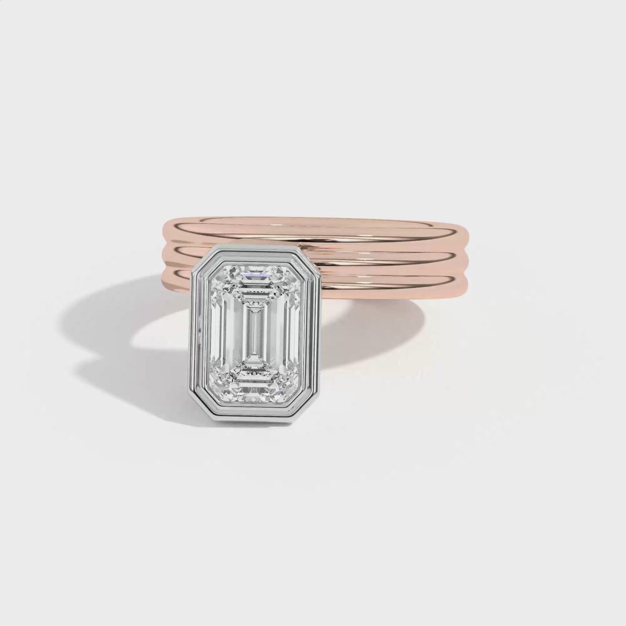 Shahla Karimi Scarpa Emerald Offset Double Bezel Ring 14K Rose Gold